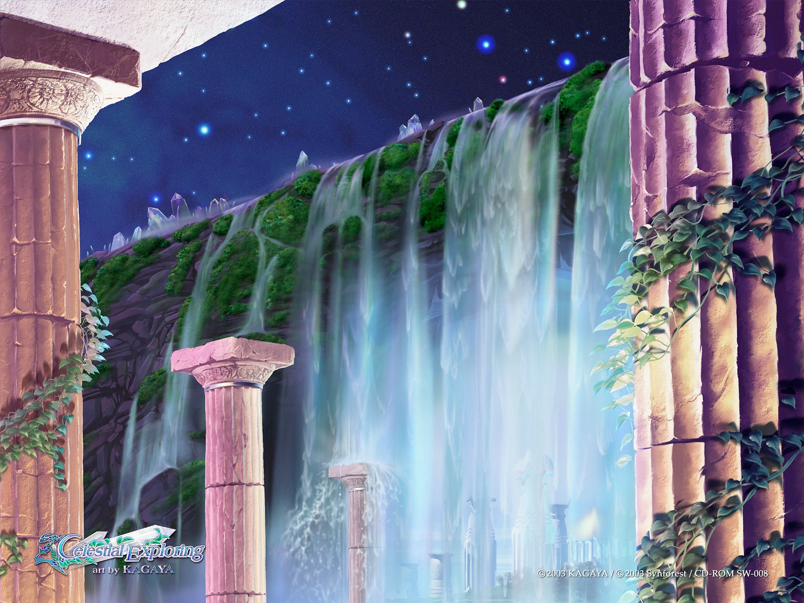 Laden Sie das Fantasie, Wasserfall, Säulen, Künstlerisch-Bild kostenlos auf Ihren PC-Desktop herunter