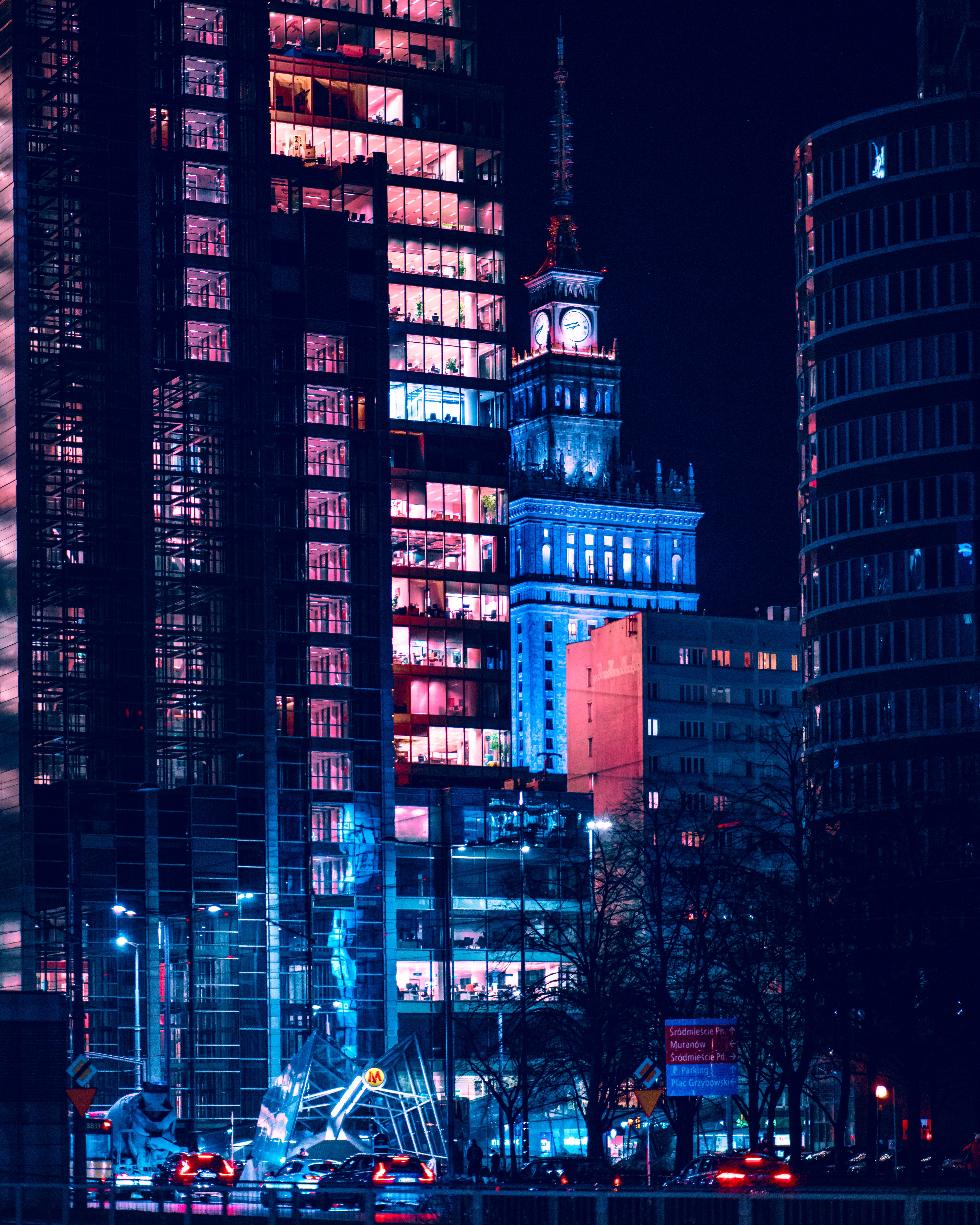neon, night city, dark, building, chapel cellphone