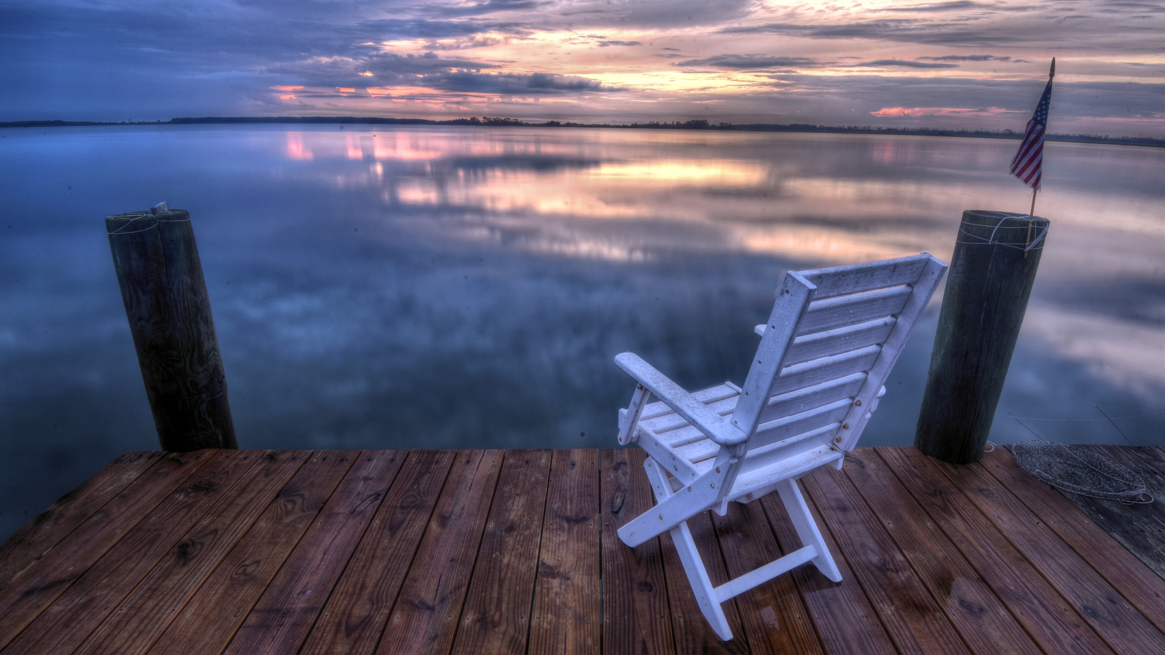 Download mobile wallpaper Sunset, Lakes, Lake, Chair, Photography for free.