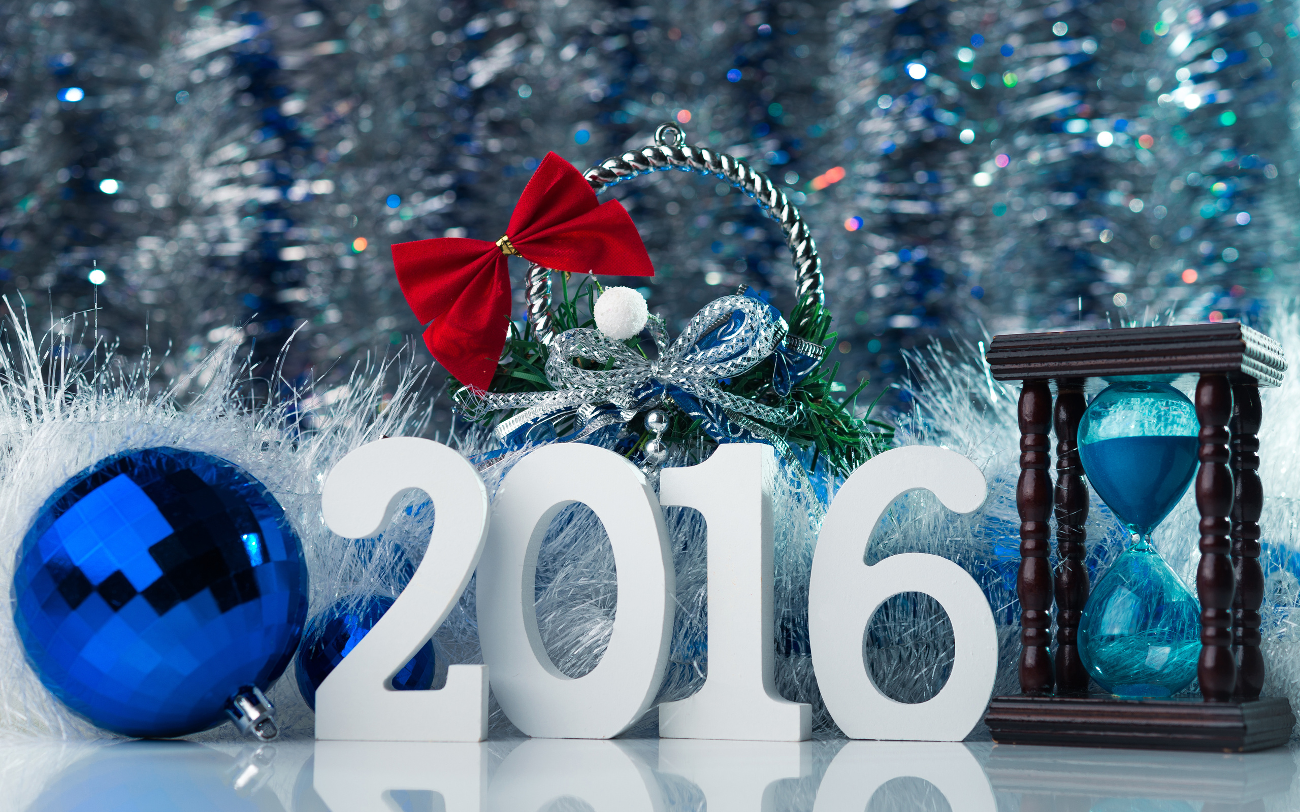 730772 Hintergrundbild herunterladen feiertage, neujahr 2016, sanduhr, schleife - Bildschirmschoner und Bilder kostenlos