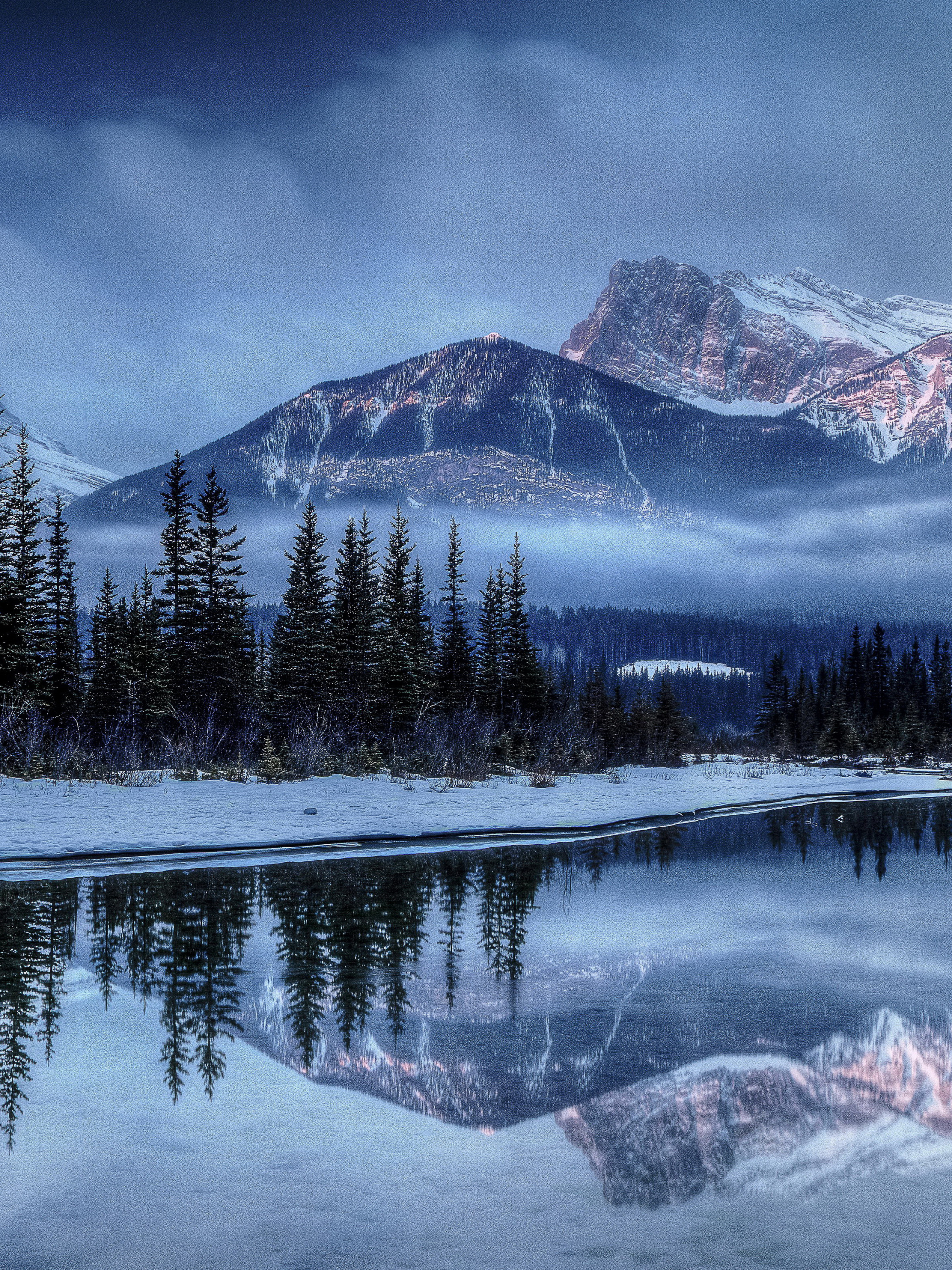 Descarga gratuita de fondo de pantalla para móvil de Invierno, Montañas, Montaña, Lago, Reflexión, Tierra/naturaleza, Reflejo.