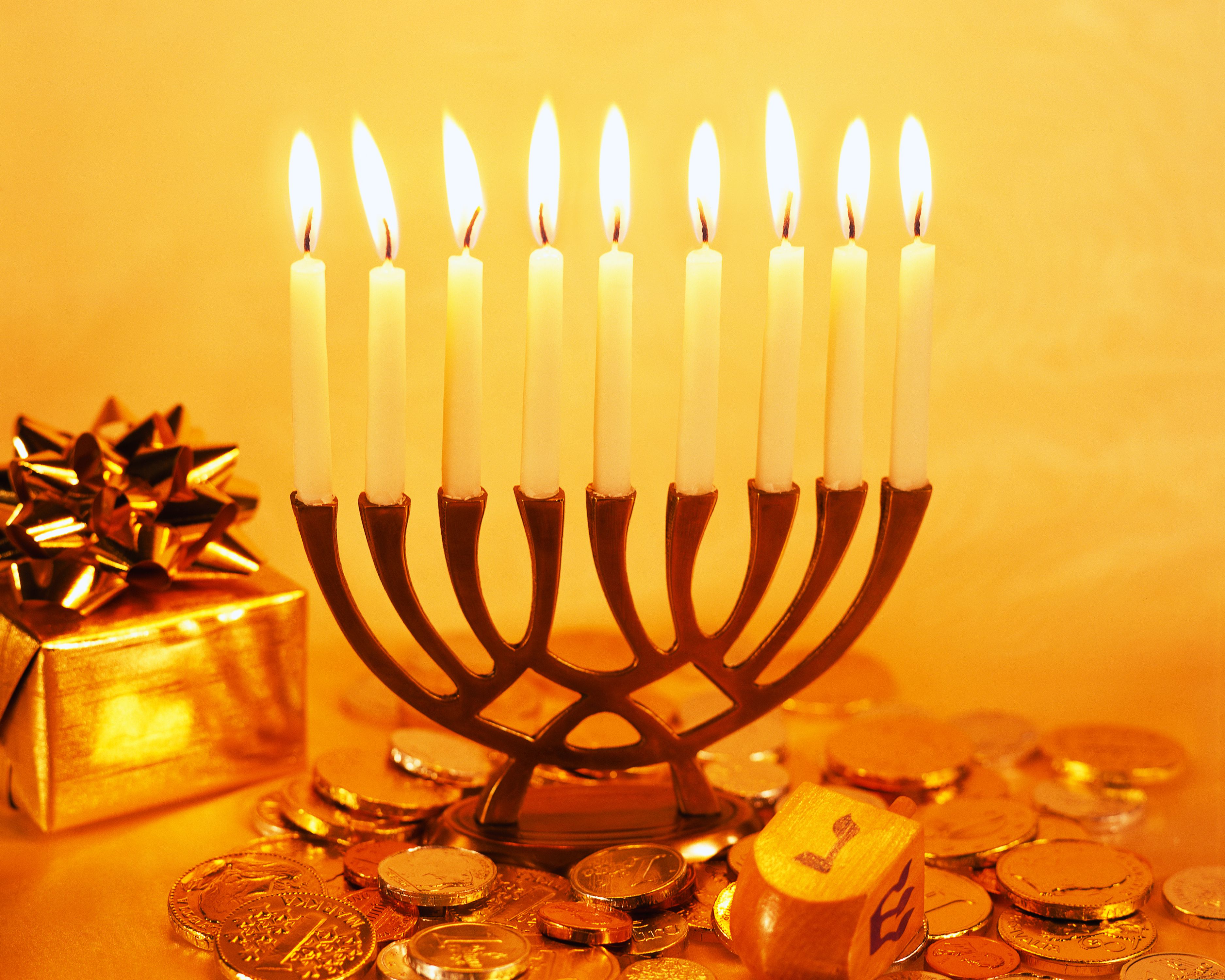 holiday, hanukkah, candle, coin, gift, money