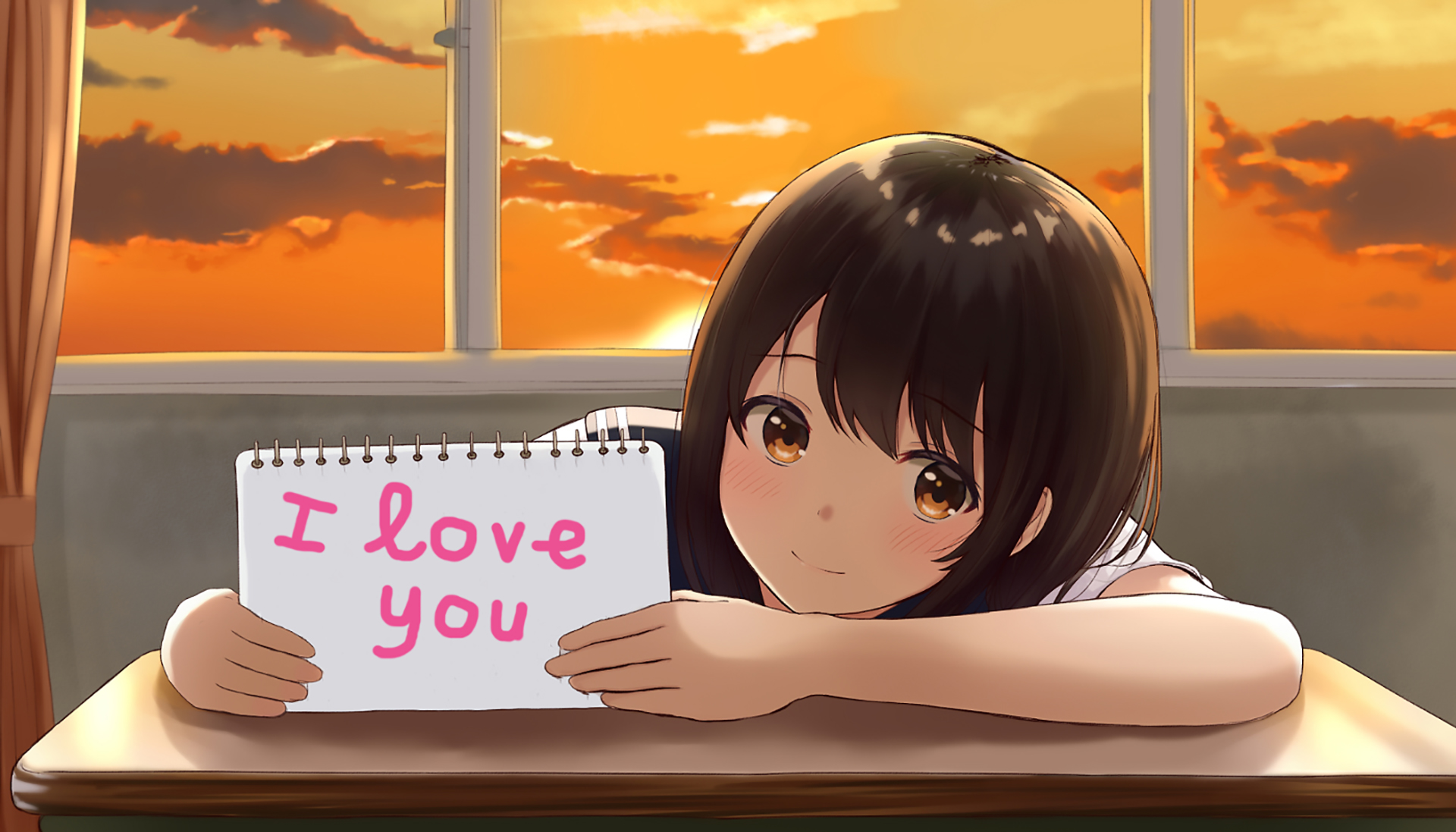 Download mobile wallpaper Anime, Sunset, Window, Schoolgirl, Original for free.