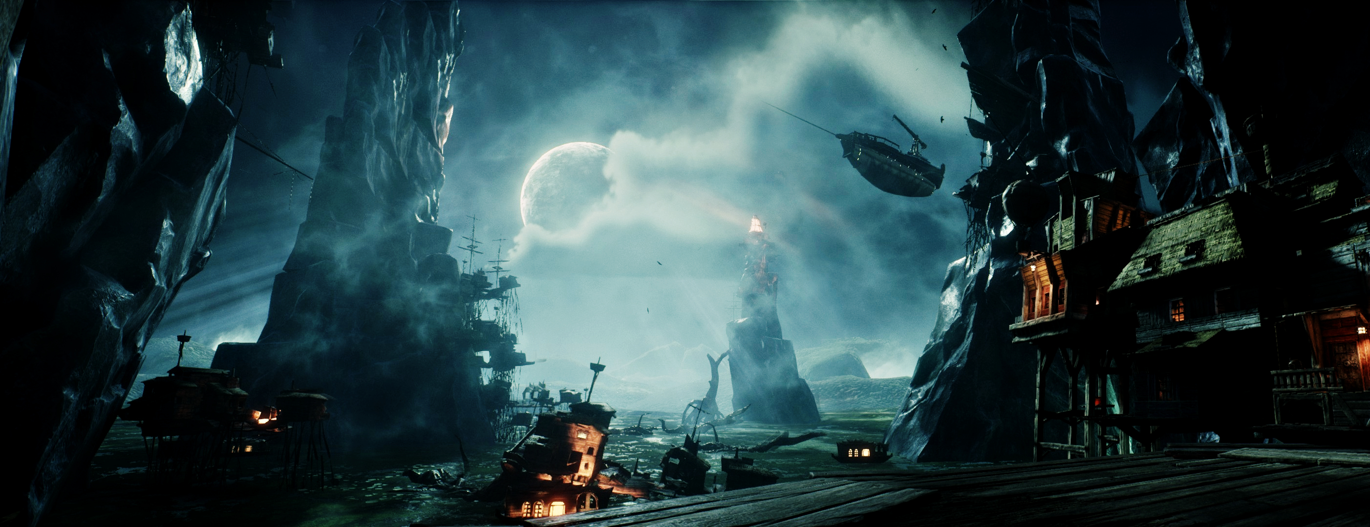video game, styx: shards of darkness, moon, night