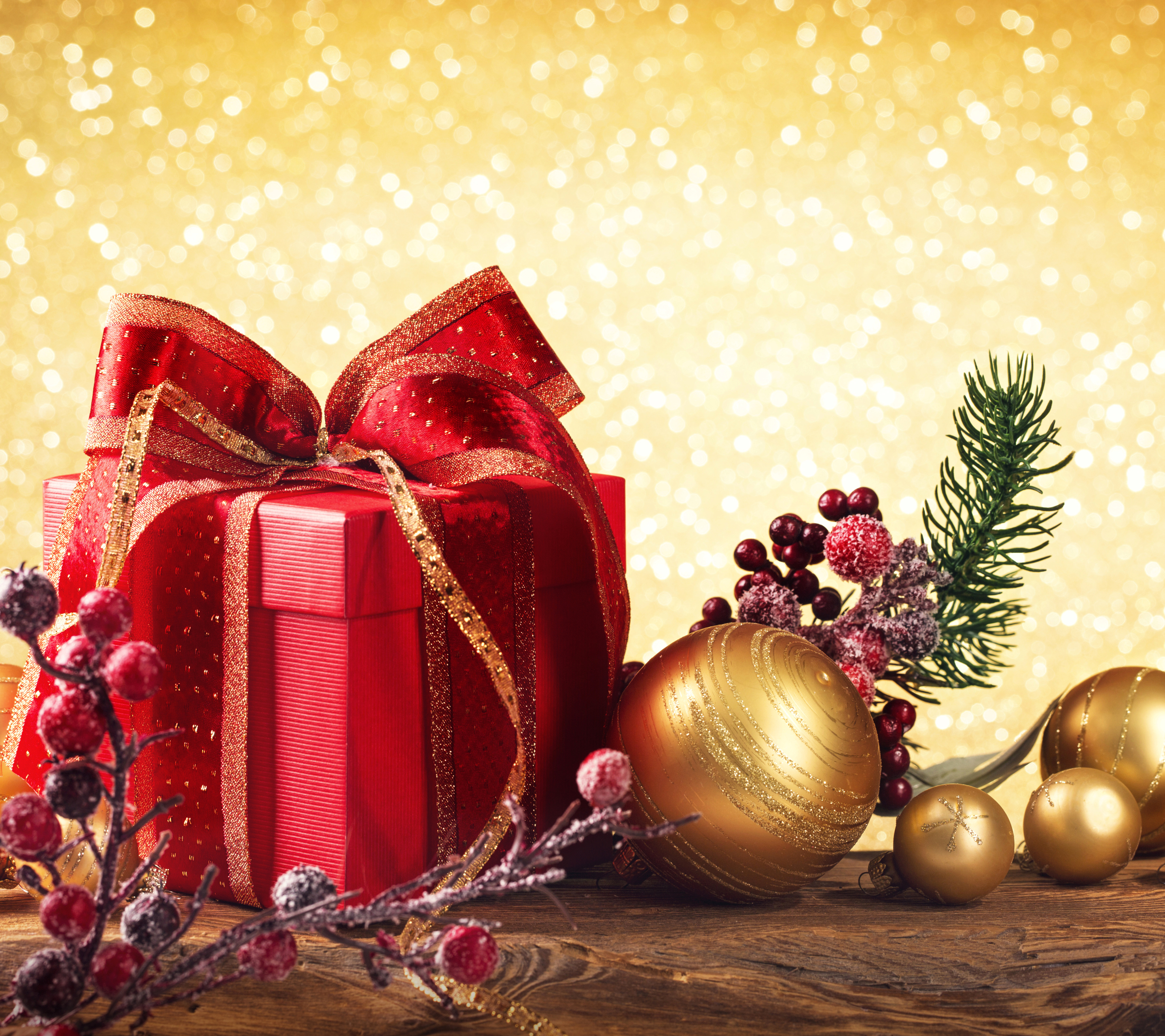 Handy-Wallpaper Feiertage, Weihnachten, Ast, Zweig, Beere, Frucht, Geschenk, Weihnachtsschmuck, Ferien, Feiertag kostenlos herunterladen.