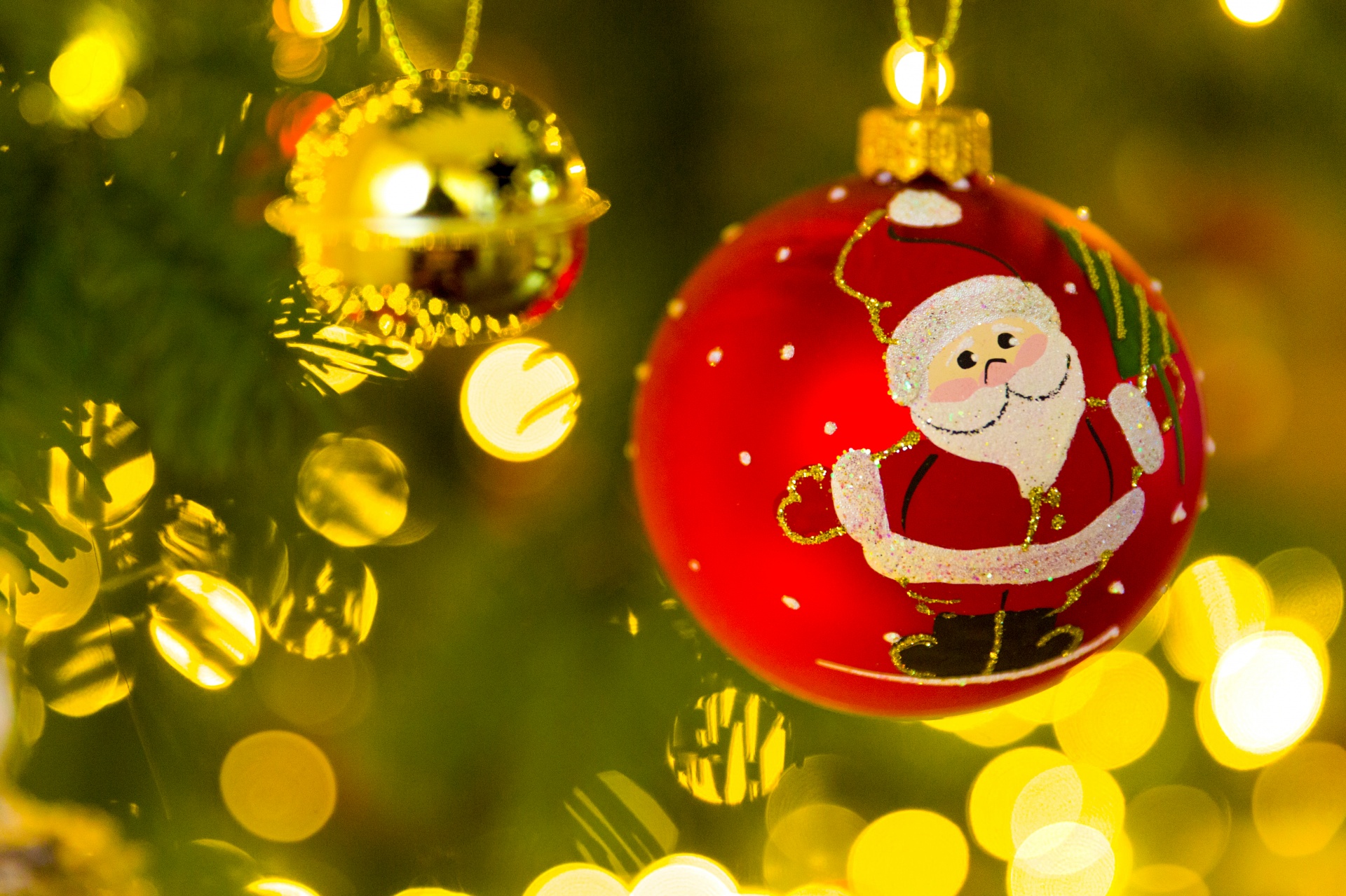 Handy-Wallpaper Feiertage, Weihnachtsmann, Weihnachten, Weihnachtsschmuck, Bokeh, Flitter kostenlos herunterladen.