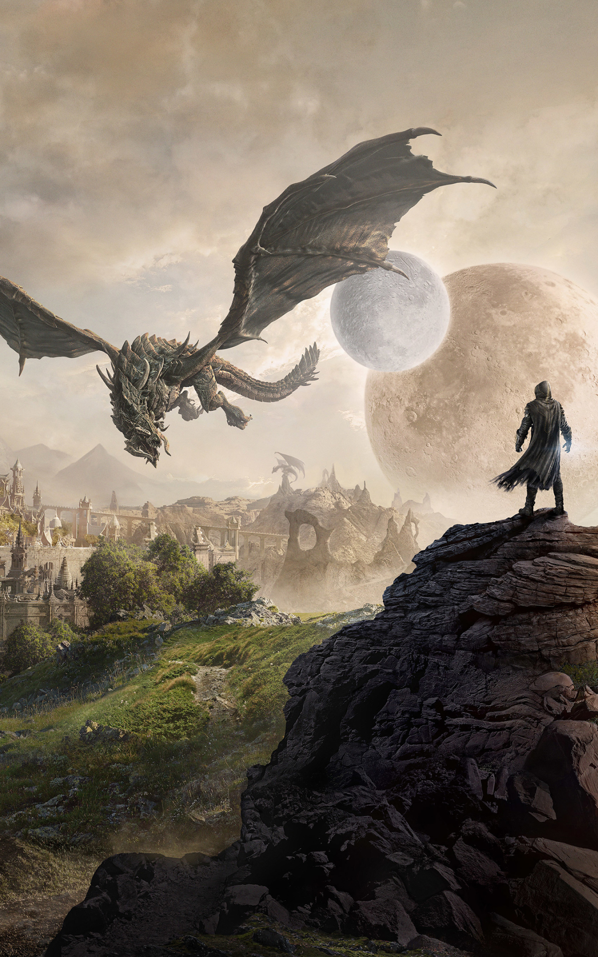 Download mobile wallpaper Moon, Dragon, Video Game, The Elder Scrolls, The Elder Scrolls Online for free.