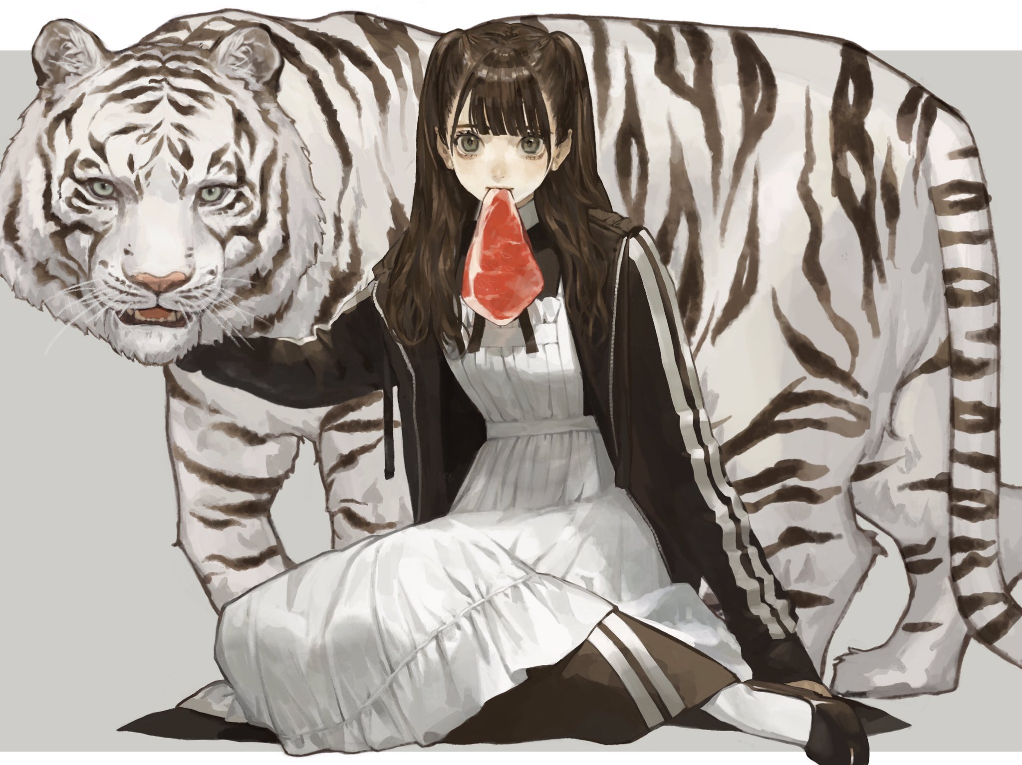 Laden Sie das Mädchen, Tiger, Animes-Bild kostenlos auf Ihren PC-Desktop herunter