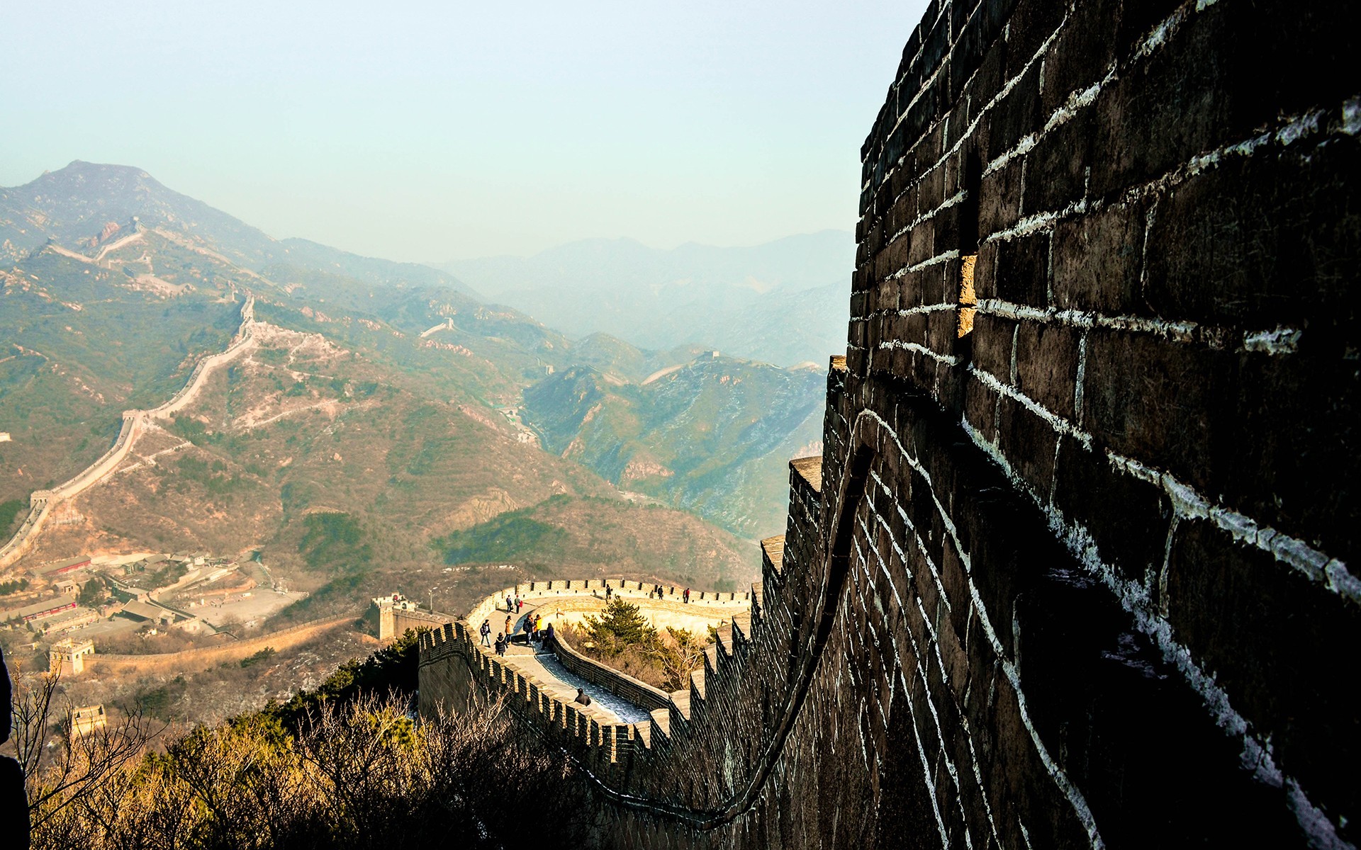 great wall of china, landscape, mountains