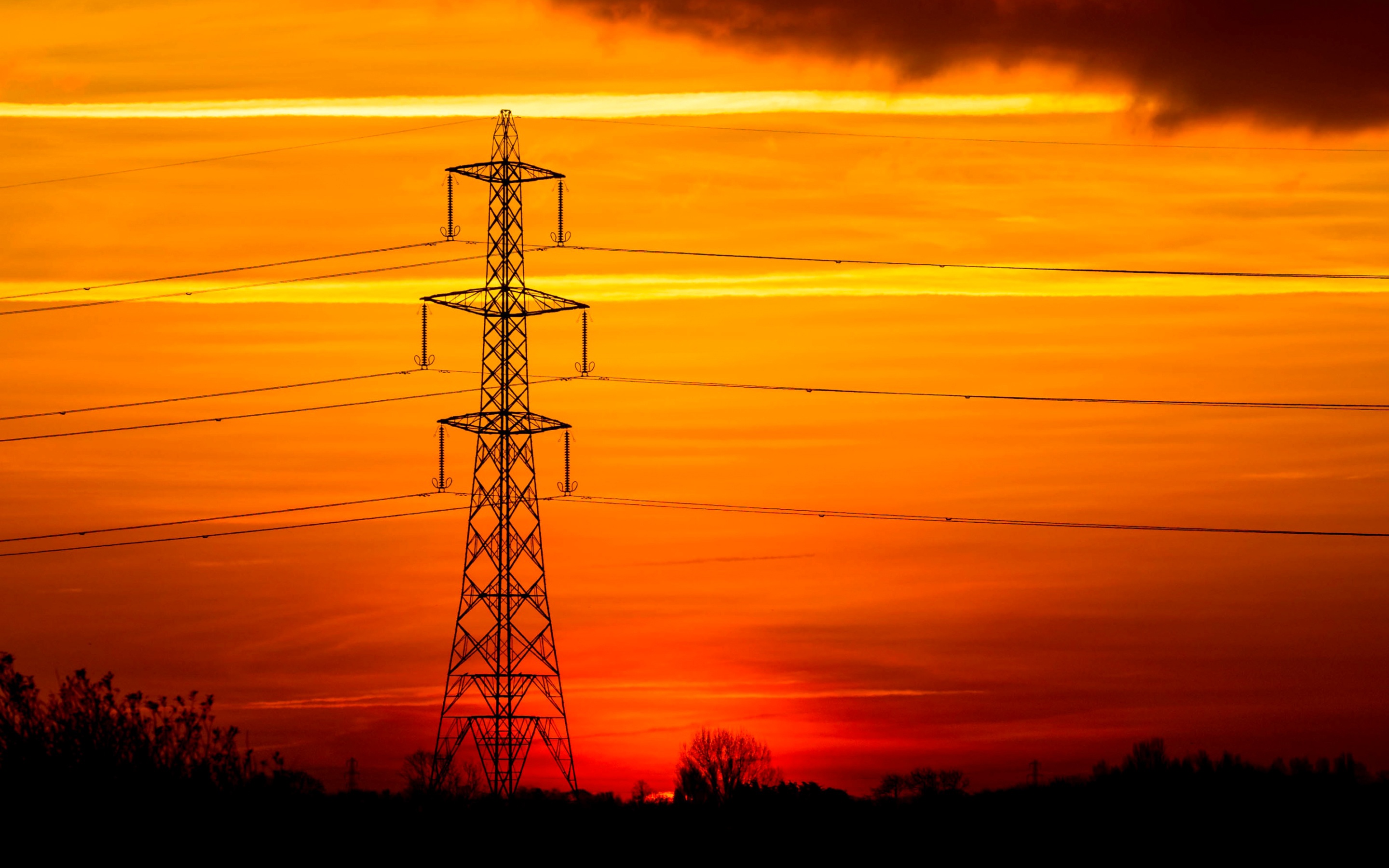 Free download wallpaper Sunset, Sky, Man Made, Power Line on your PC desktop