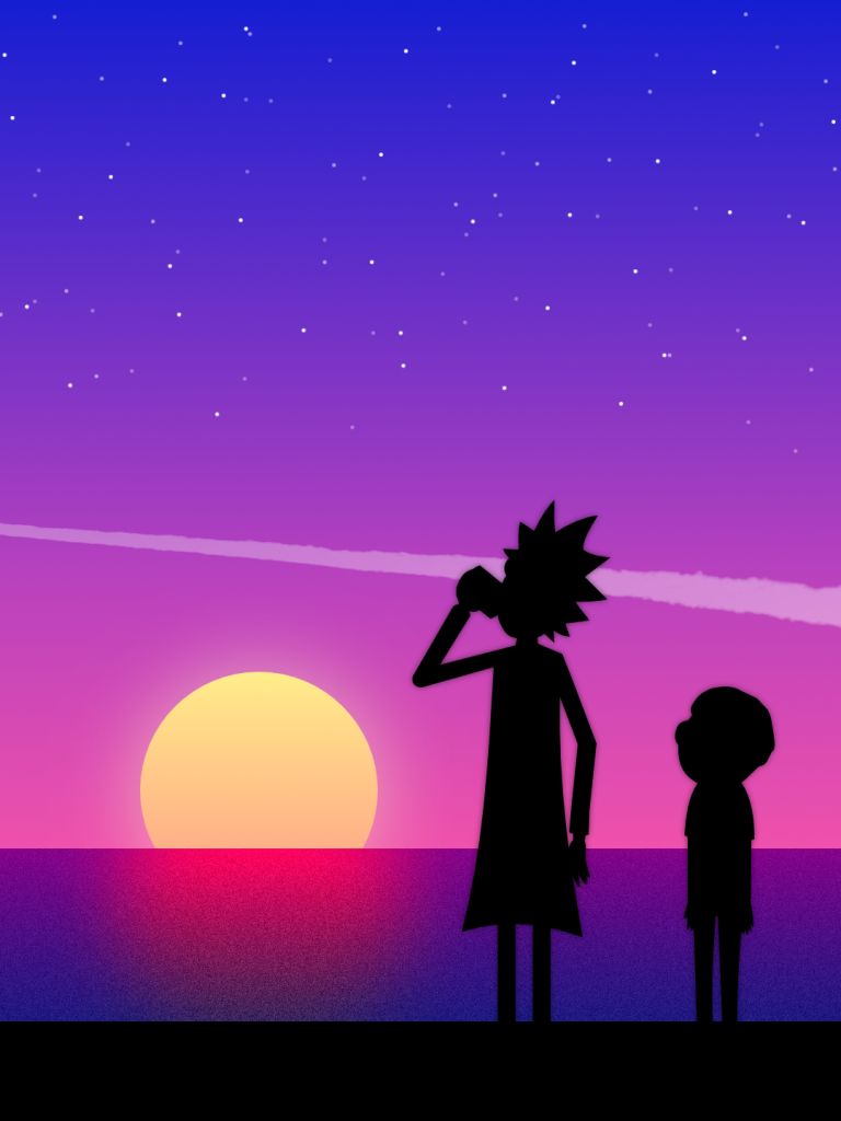 Download mobile wallpaper Sunset, Car, Purple, Tv Show, Rick Sanchez, Morty Smith, Rick And Morty for free.