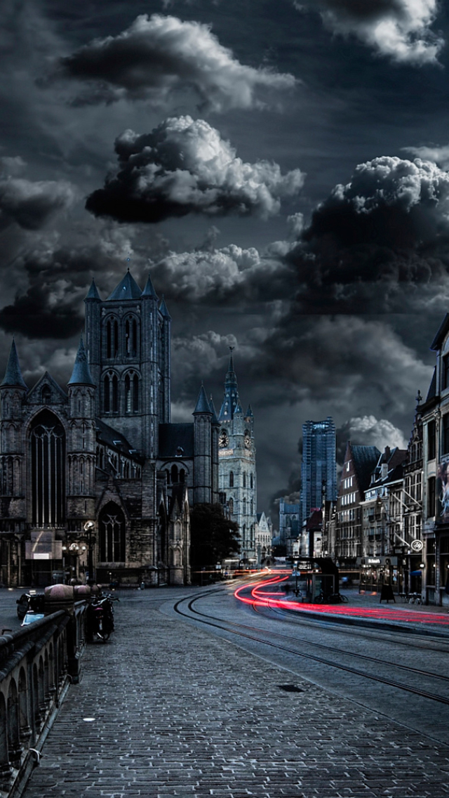 Download mobile wallpaper Night, Architecture, City, Building, Dark, Cloud, Cathedral, Town, Belgium, Ghent, Man Made, Time Lapse, Towns for free.
