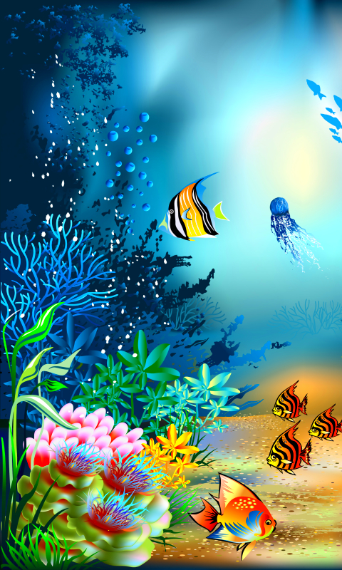 Download mobile wallpaper Coral, Colorful, Artistic, Fish, Underwater for free.