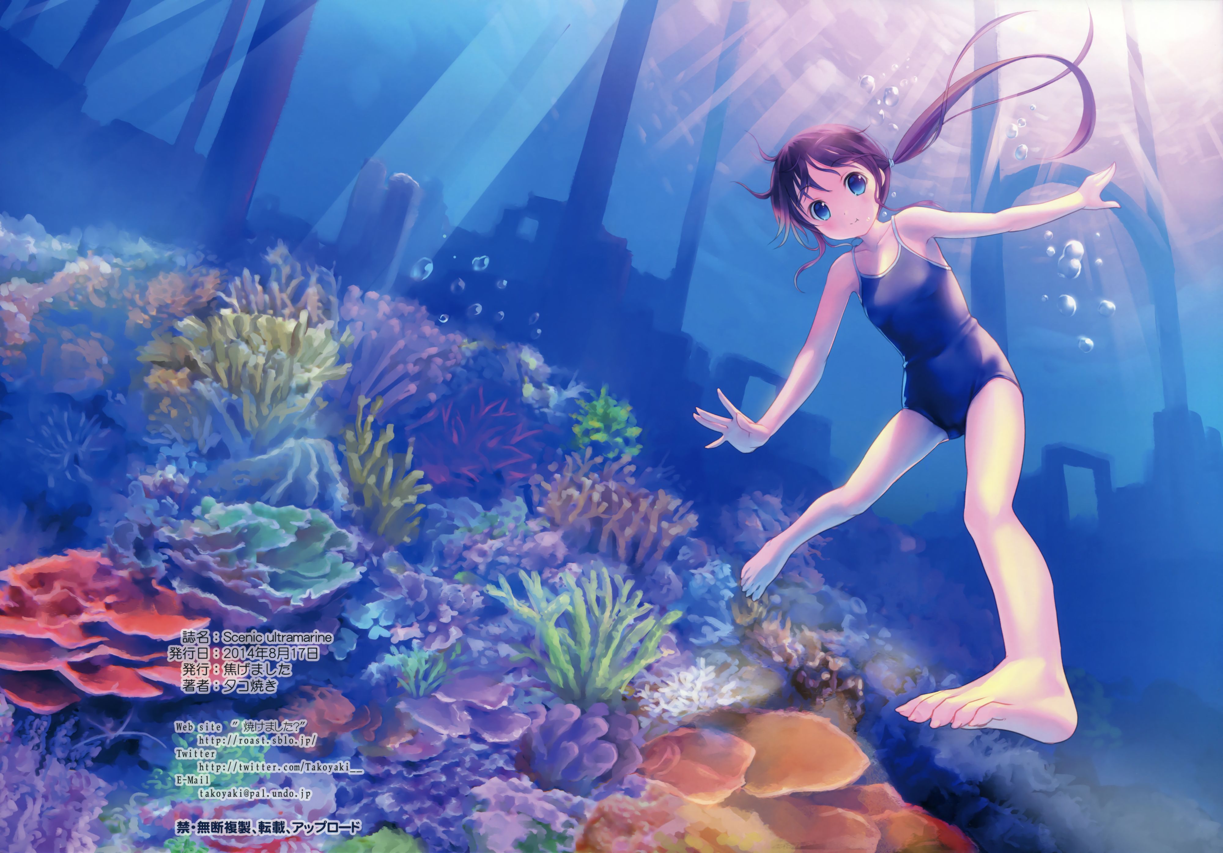 Download mobile wallpaper Anime, Water, Swimming, Underwater, Swimsuit for free.