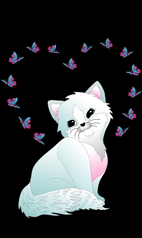 Download mobile wallpaper Cat, Butterfly, Animal, Artistic for free.
