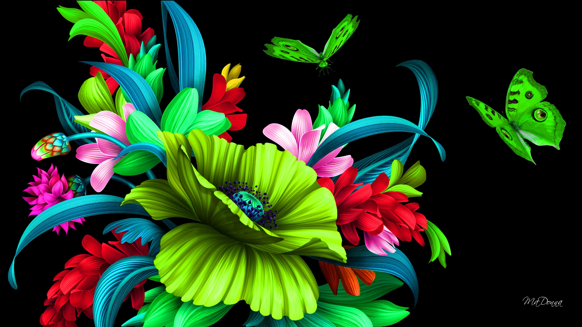 Descarga gratis la imagen Flores, Brillante, Flor, Mariposa, Vistoso, Artístico en el escritorio de tu PC