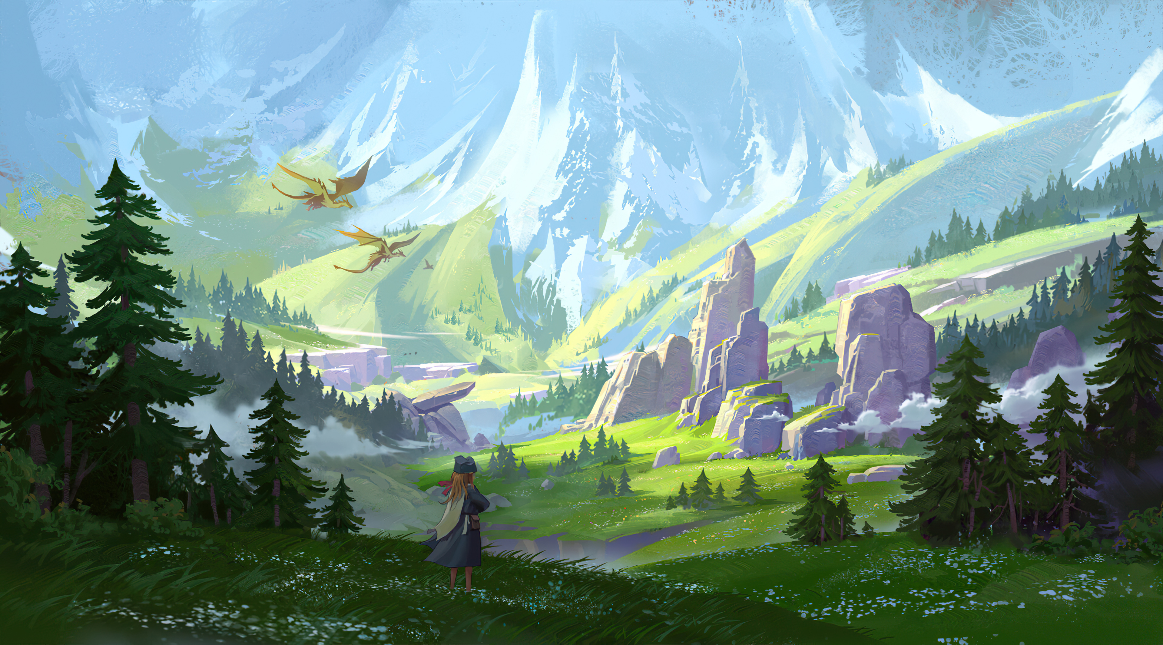 Free download wallpaper Landscape, Fantasy, Mountain, Dragon on your PC desktop