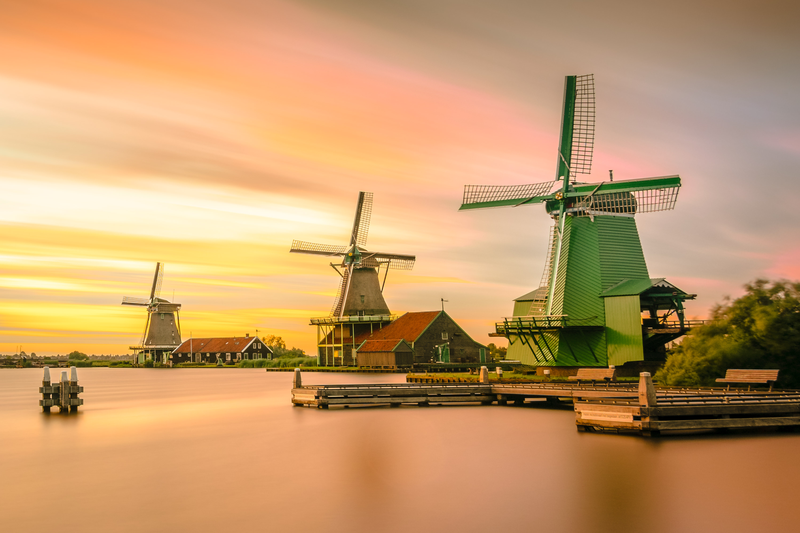 PCデスクトップに建物, 風車, オランダ, 空, マンメイド画像を無料でダウンロード