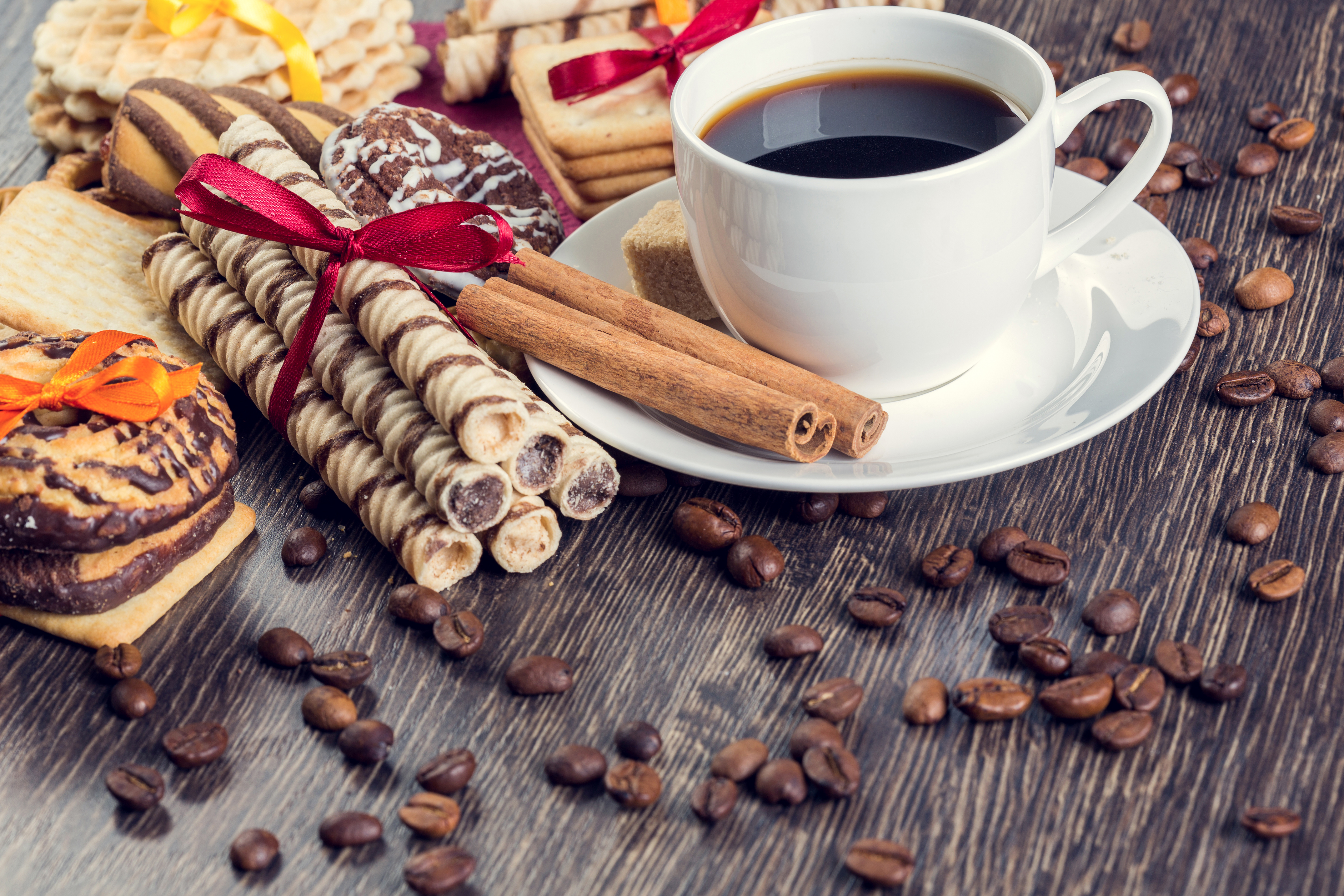 Download mobile wallpaper Food, Coffee, Cinnamon, Cup, Coffee Beans, Cookie for free.