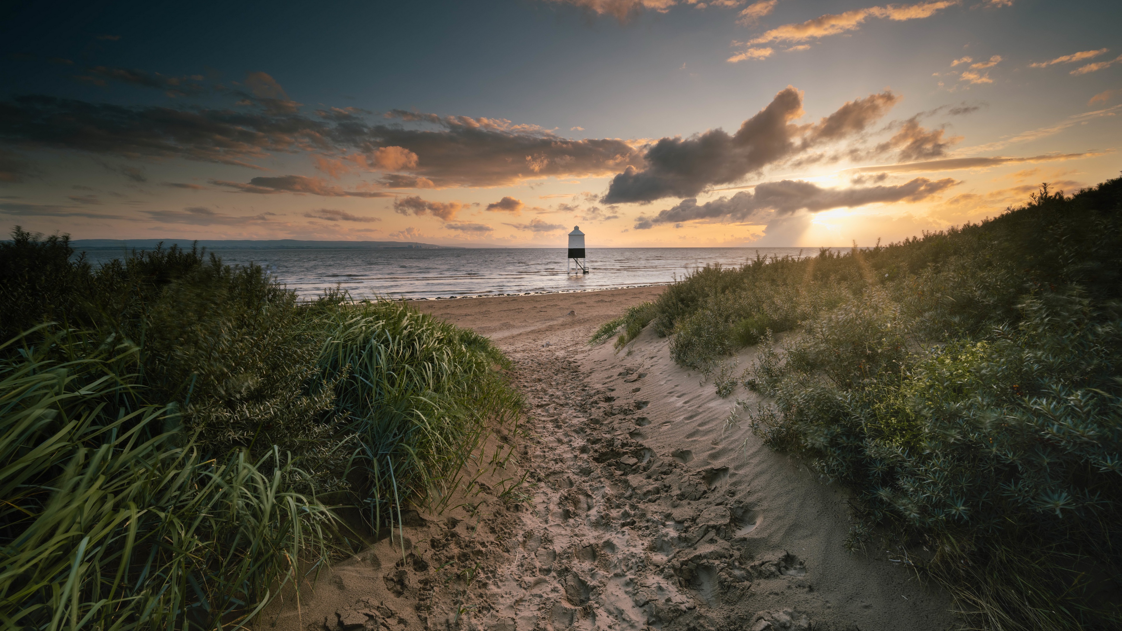 Free download wallpaper Sunset, Beach, Ocean, Earth, Path on your PC desktop