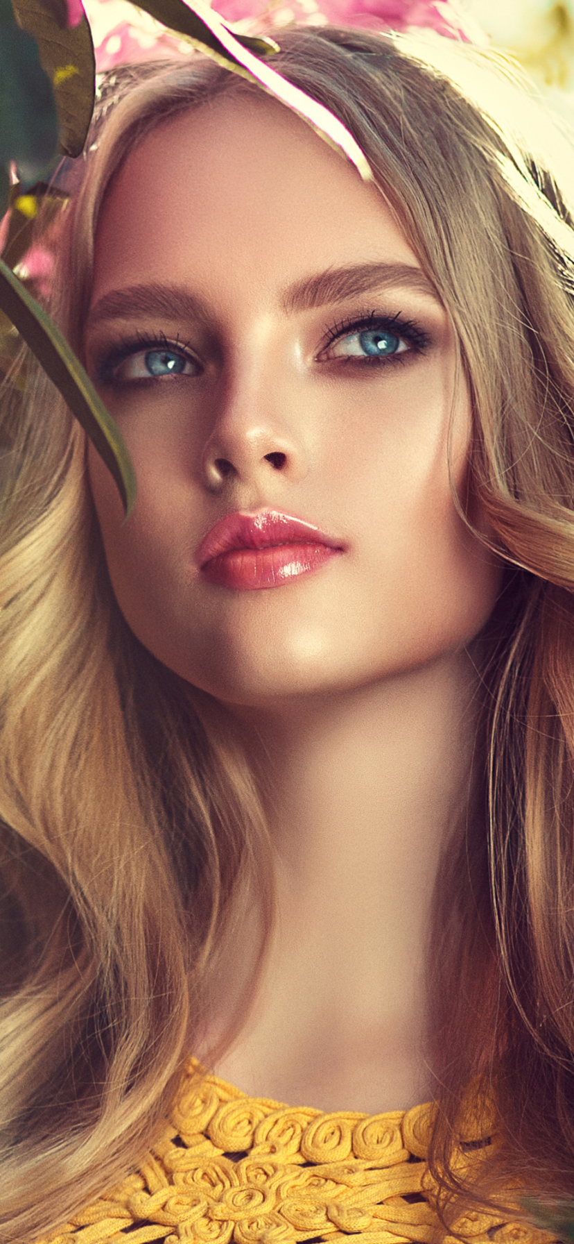 Handy-Wallpaper Blond, Modell, Frauen, Blaue Augen, Blondinen, Lippenstift kostenlos herunterladen.