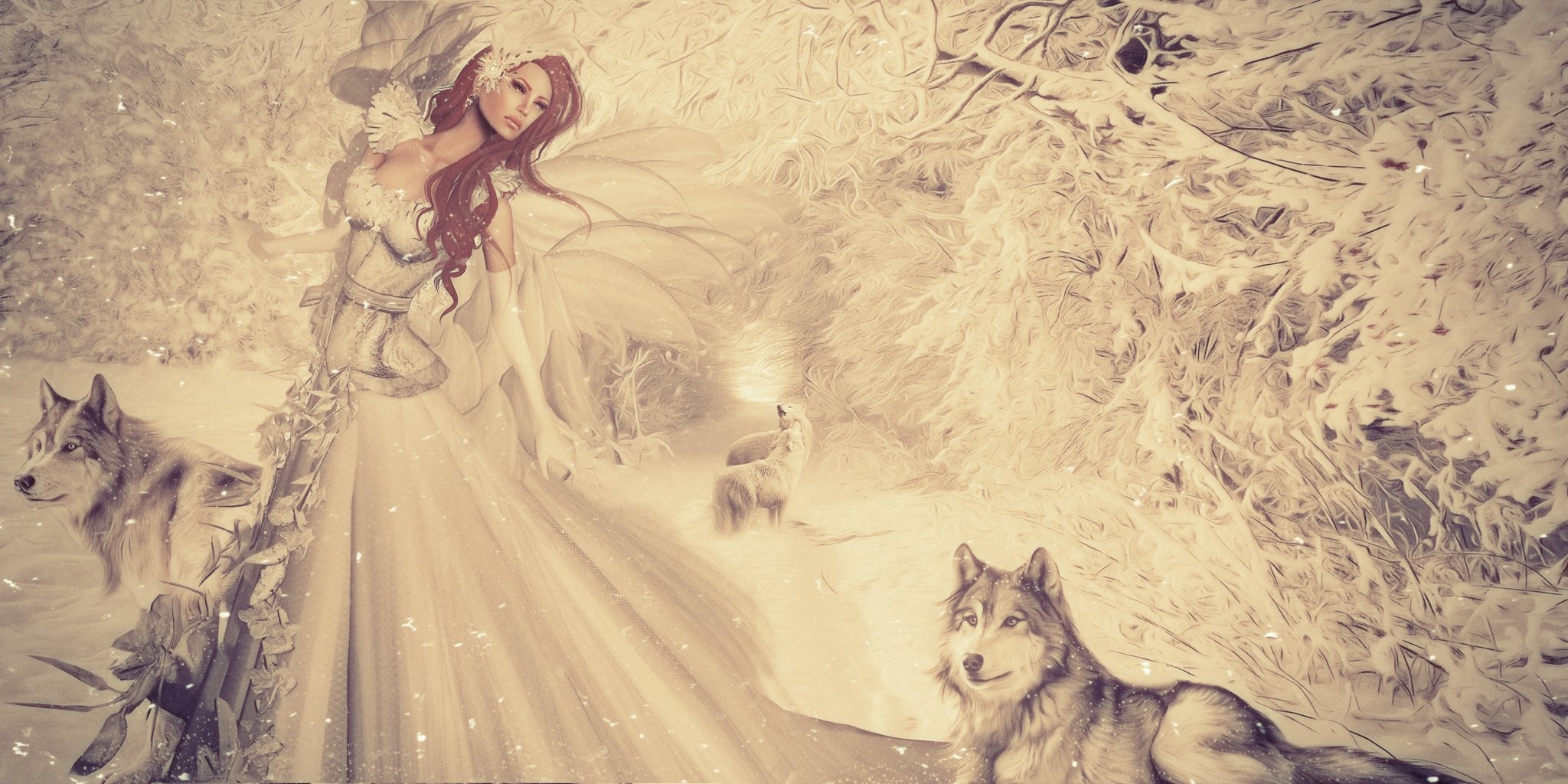 Download mobile wallpaper Fantasy, Wolf, Women for free.