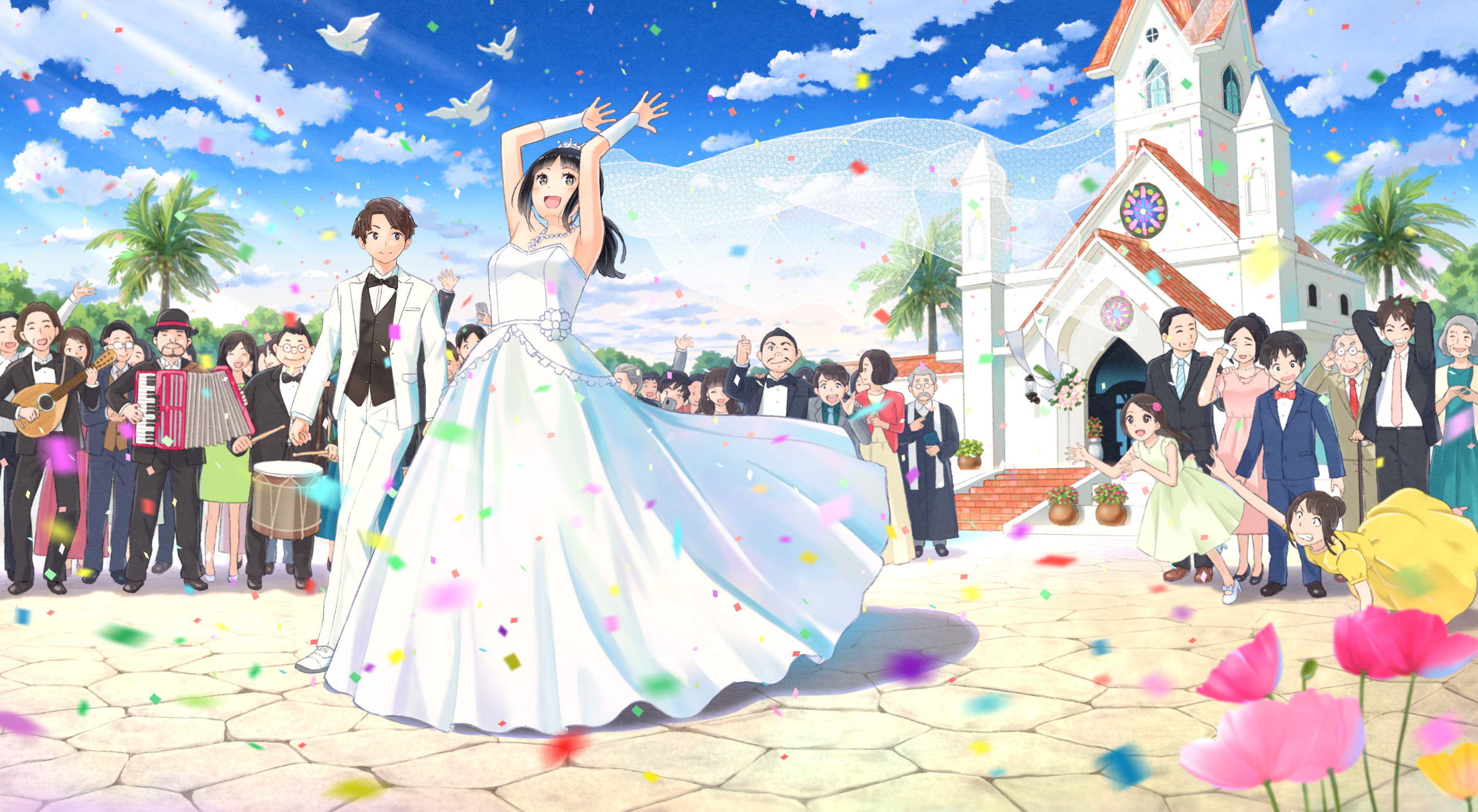 Laden Sie das Menschen, Hochzeit, Paar, Hochzeitskleid, Animes-Bild kostenlos auf Ihren PC-Desktop herunter