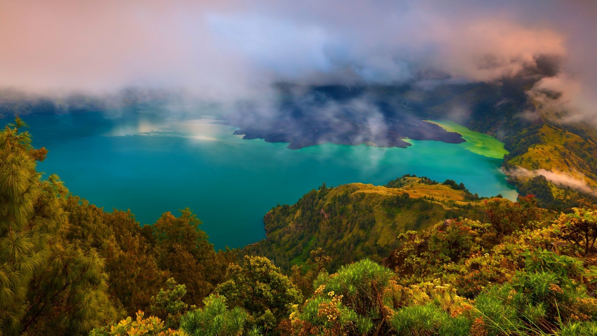 Descarga gratis la imagen Paisaje, Montaña, Lago, Bosque, Árbol, Niebla, Tierra/naturaleza en el escritorio de tu PC