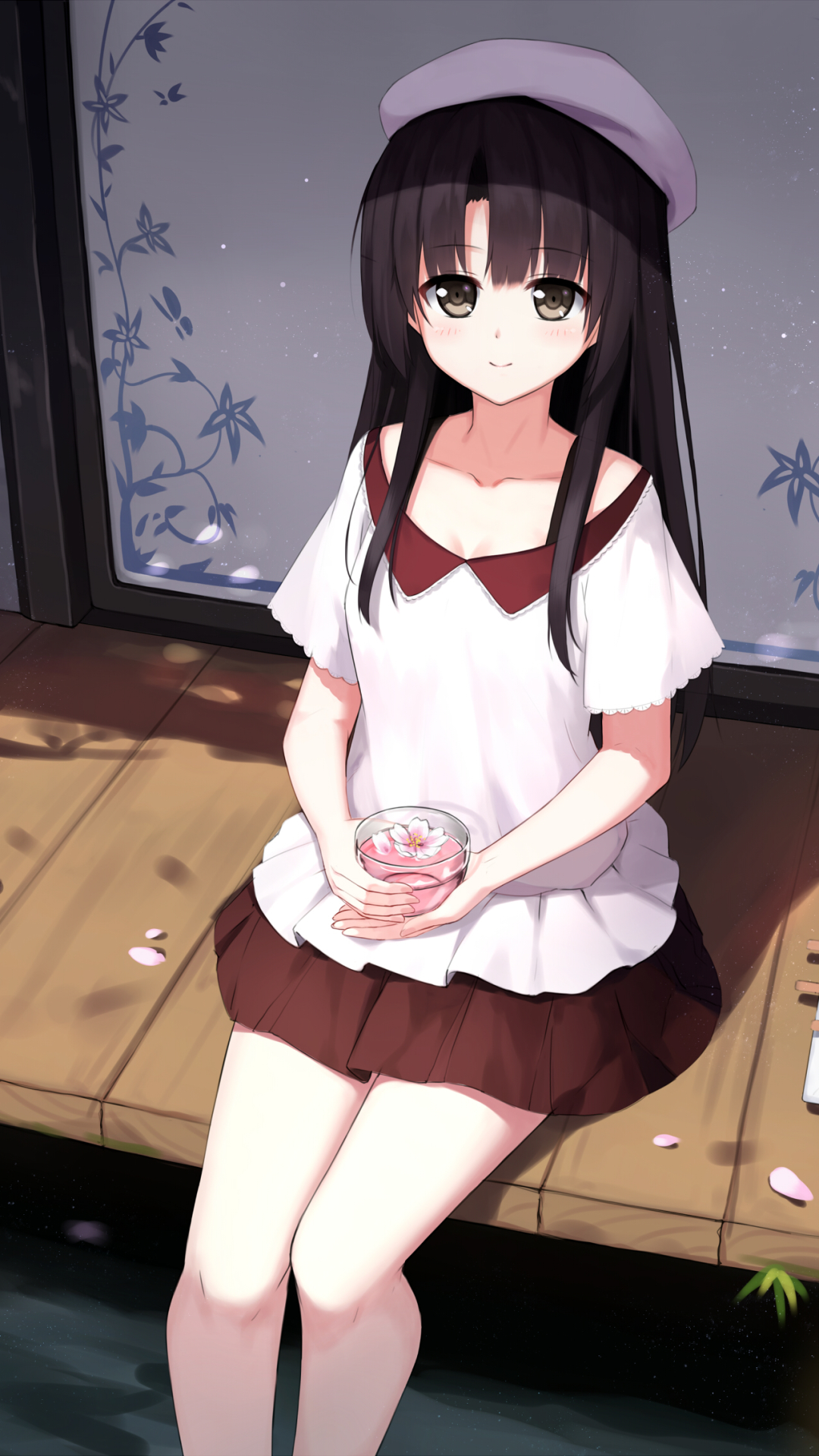 Download mobile wallpaper Anime, Drink, Cherry Blossom, Blush, Brown Eyes, Black Hair, Long Hair, Saekano: How To Raise A Boring Girlfriend, Megumi Katō for free.