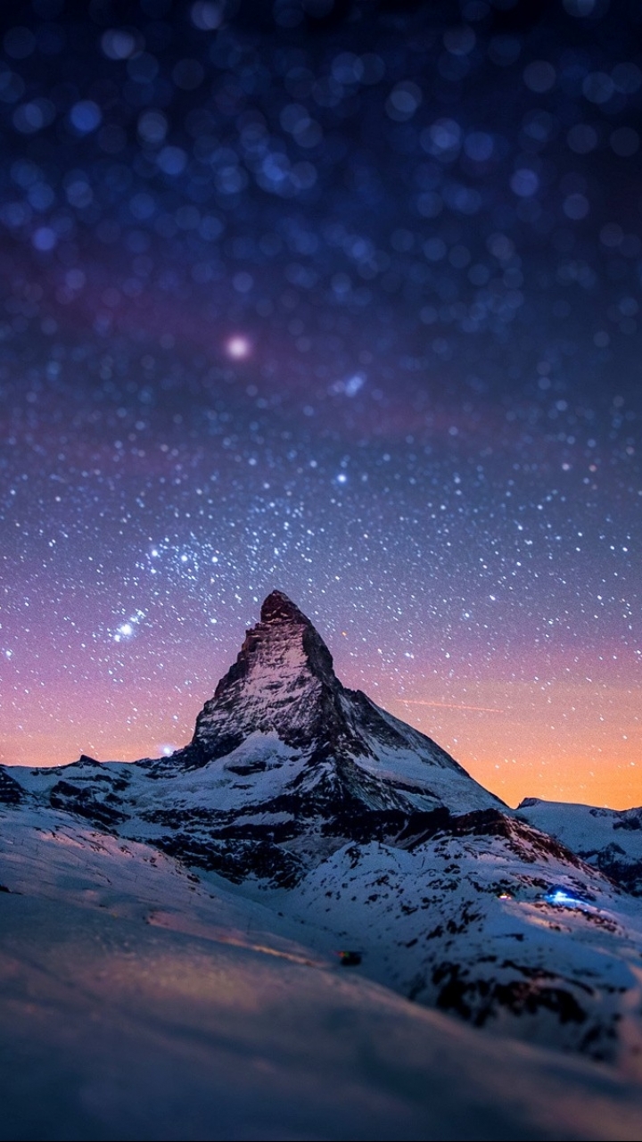 earth, matterhorn, starry sky, switzerland, mountain, sky, mountains HD wallpaper