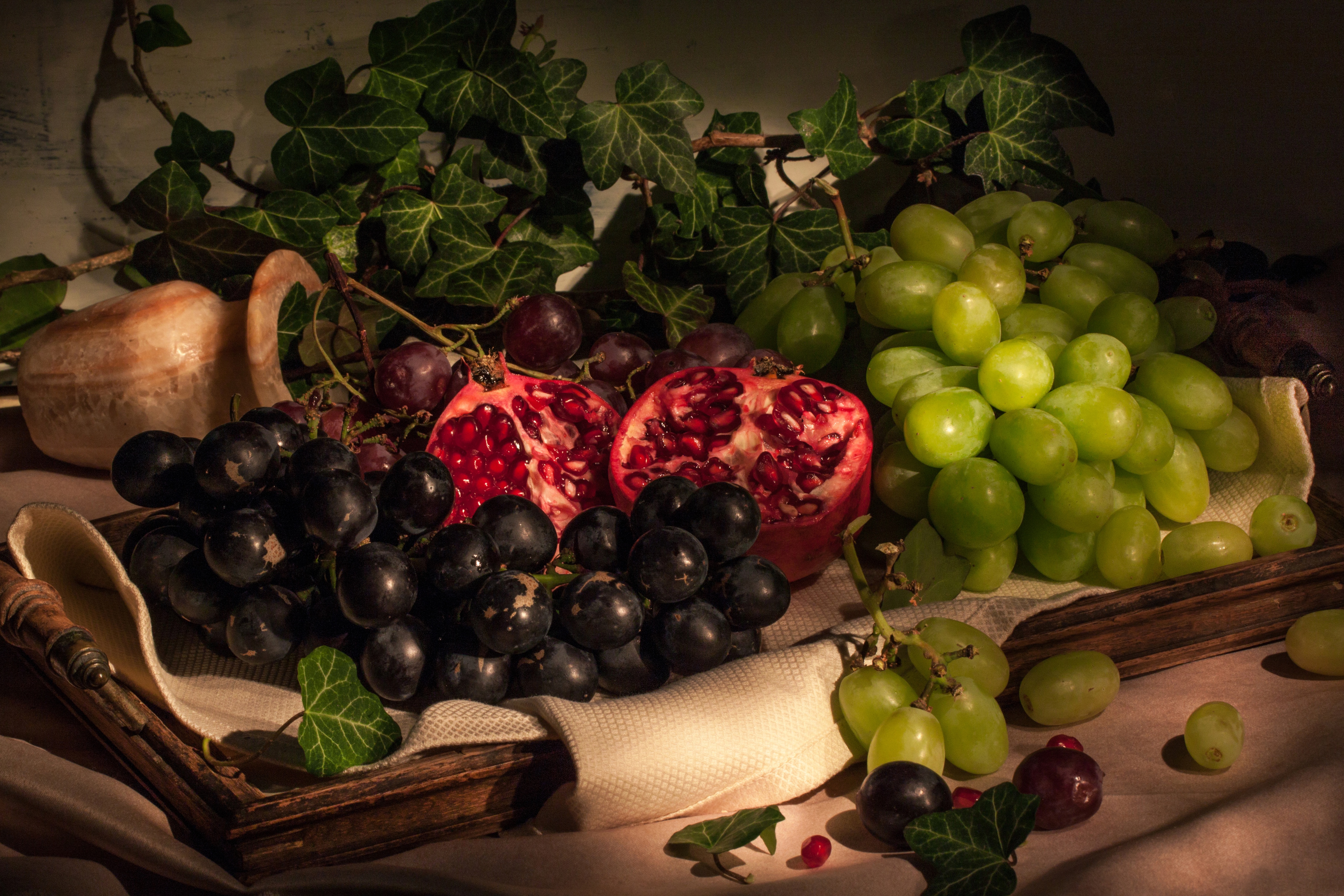 Free download wallpaper Fruits, Food, Grapes, Still Life, Fruit, Pomegranate on your PC desktop