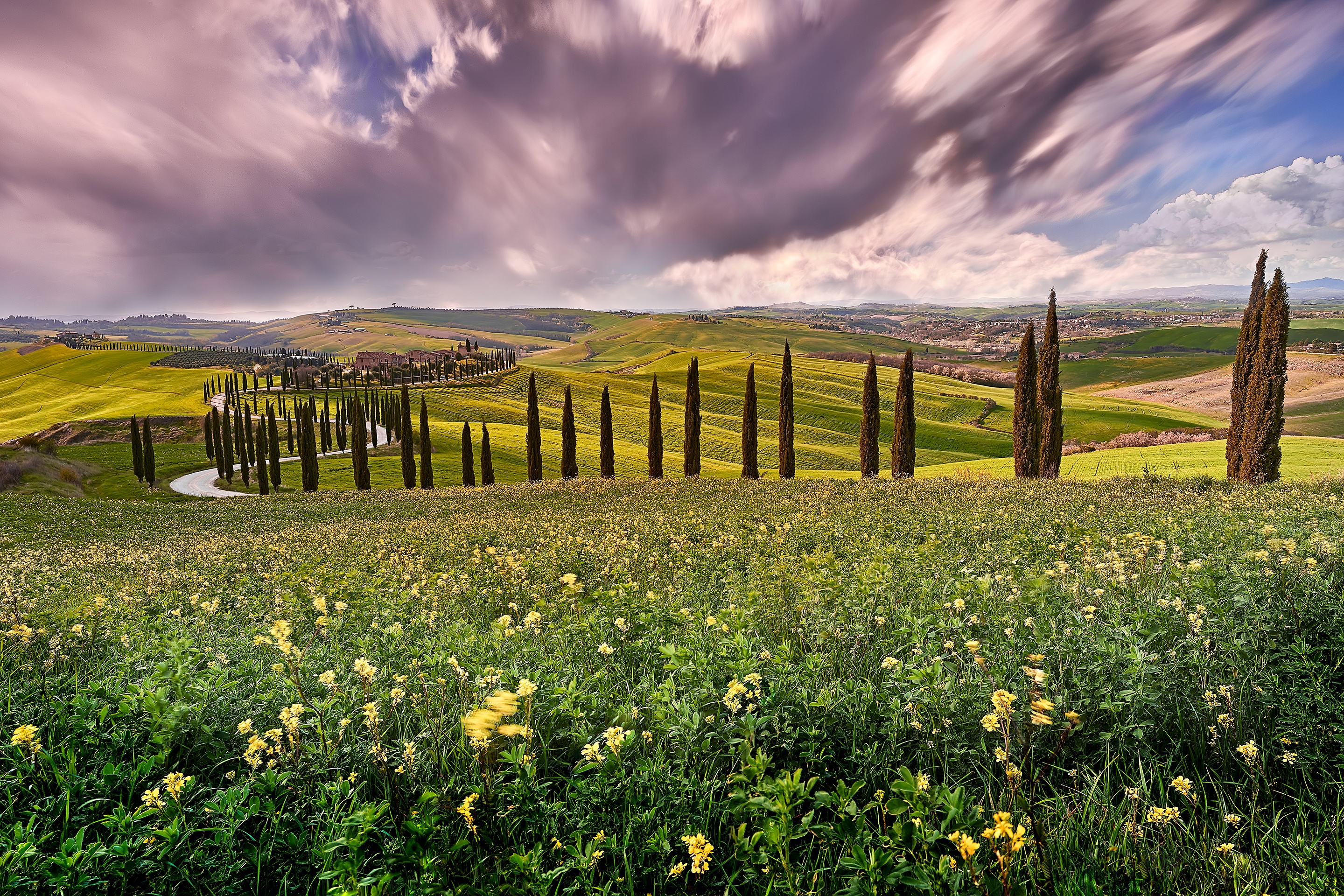 Laden Sie das Sommer, Italien, Feld, Hügel, Wolke, Fotografie, Toskana-Bild kostenlos auf Ihren PC-Desktop herunter