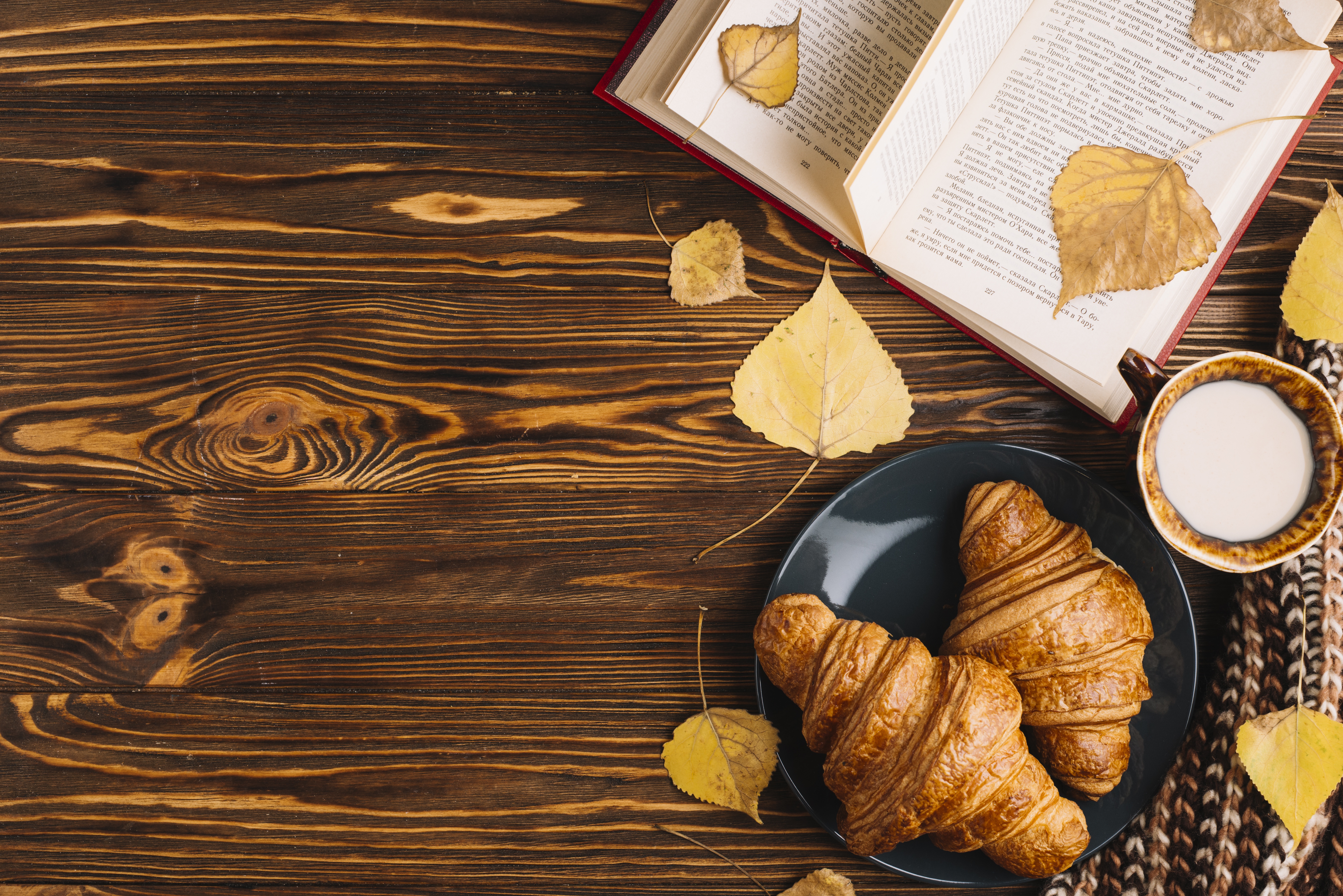 Download mobile wallpaper Still Life, Leaf, Photography, Milk, Croissant, Viennoiserie for free.