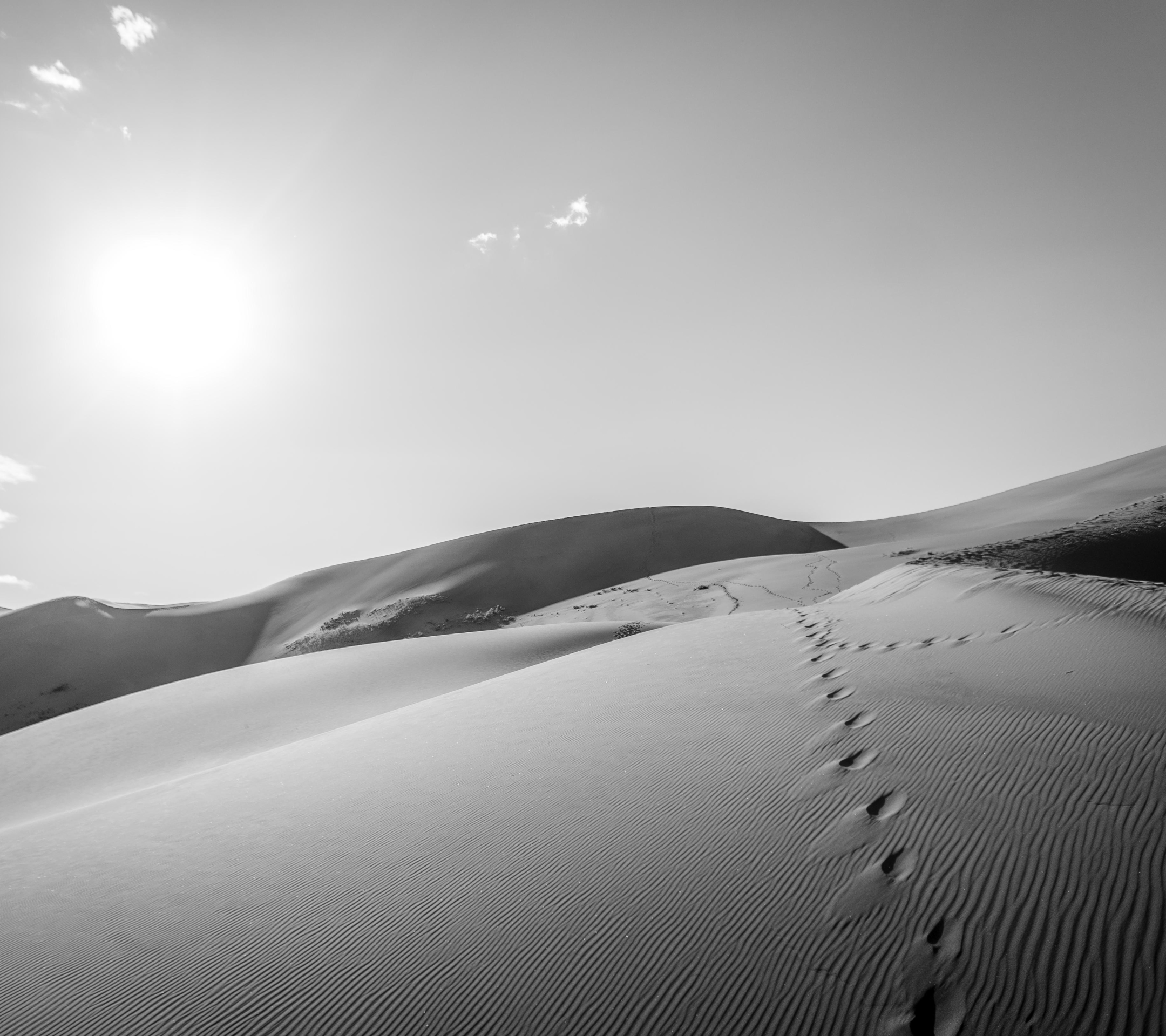 Free download wallpaper Sand, Desert, Earth, Dune, Black & White, Footprint on your PC desktop