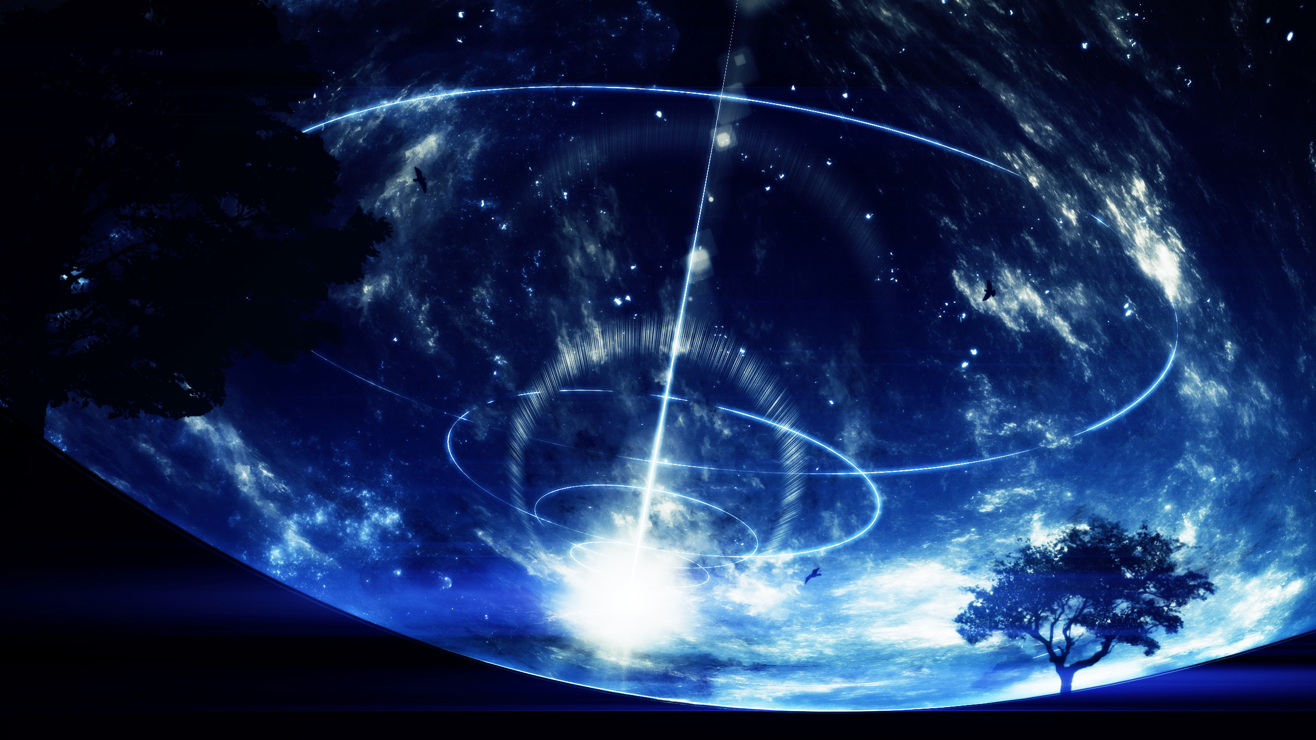 Free download wallpaper Anime, Tree, Planet, Original on your PC desktop