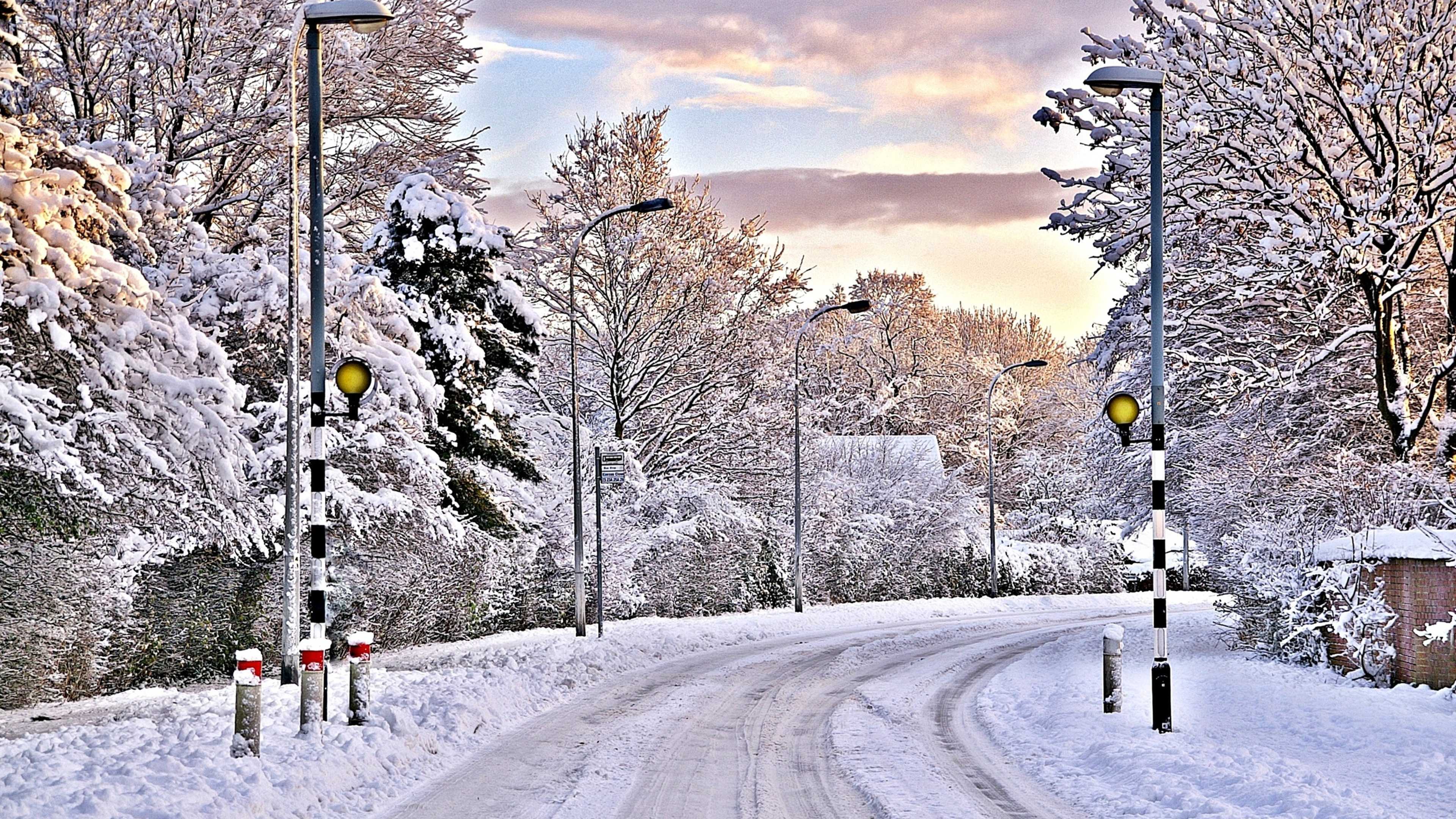Скачать обои бесплатно Зима, Снег, Дорога, Дерево, Фотографии картинка на рабочий стол ПК