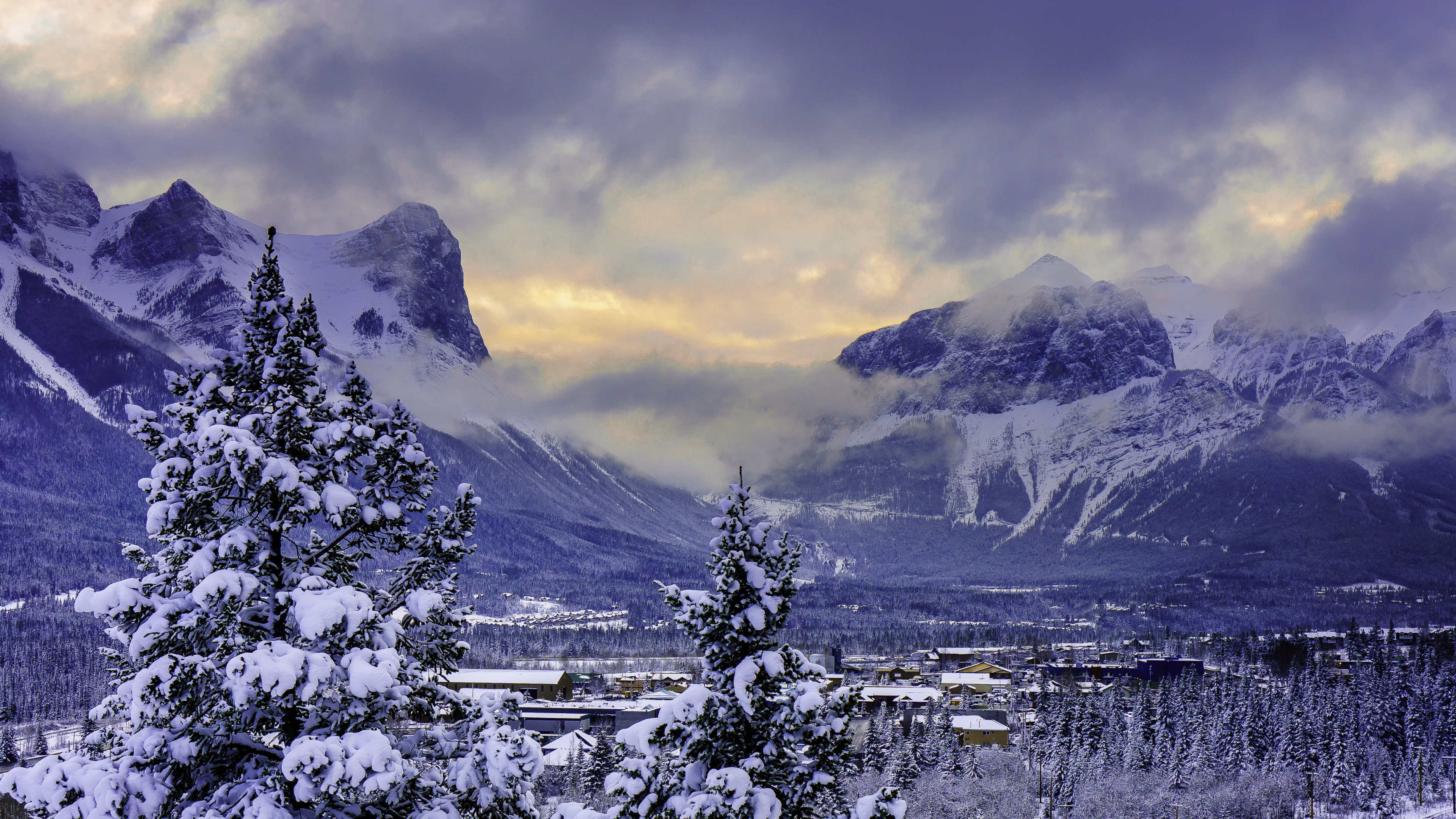 738641壁紙のダウンロード写真撮影, 冬, アルバータ州, バンフ国立公園, カナダ, 風景, 山, 雪, 木-スクリーンセーバーと写真を無料で