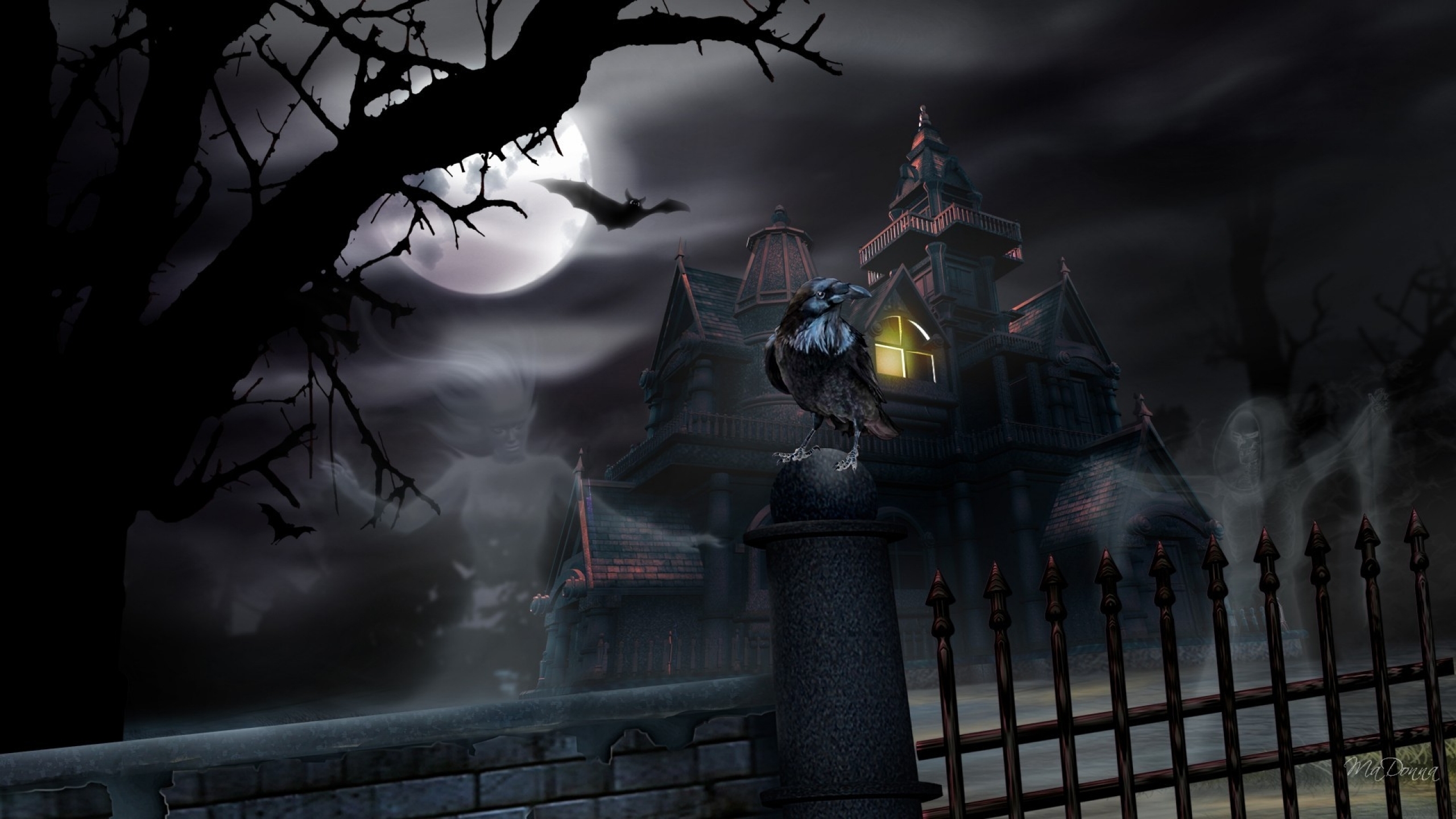 Free download wallpaper Halloween, Building, Dark, House, Raven, Ghost on your PC desktop
