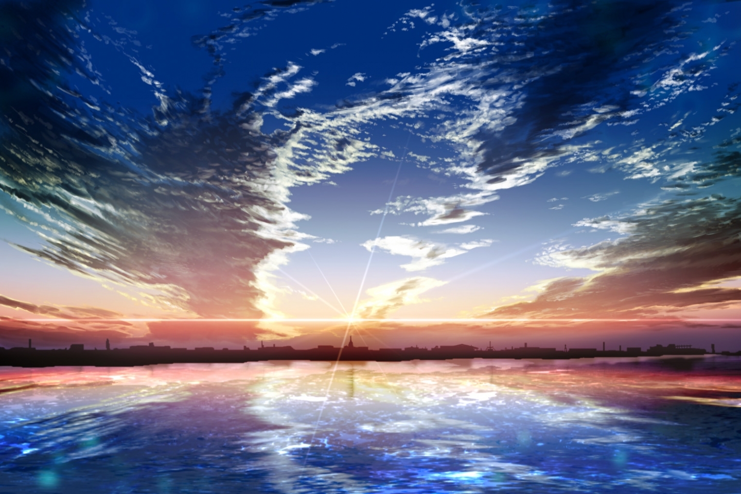 PCデスクトップに風景, 日没, スカイ, 海, 雲画像を無料でダウンロード