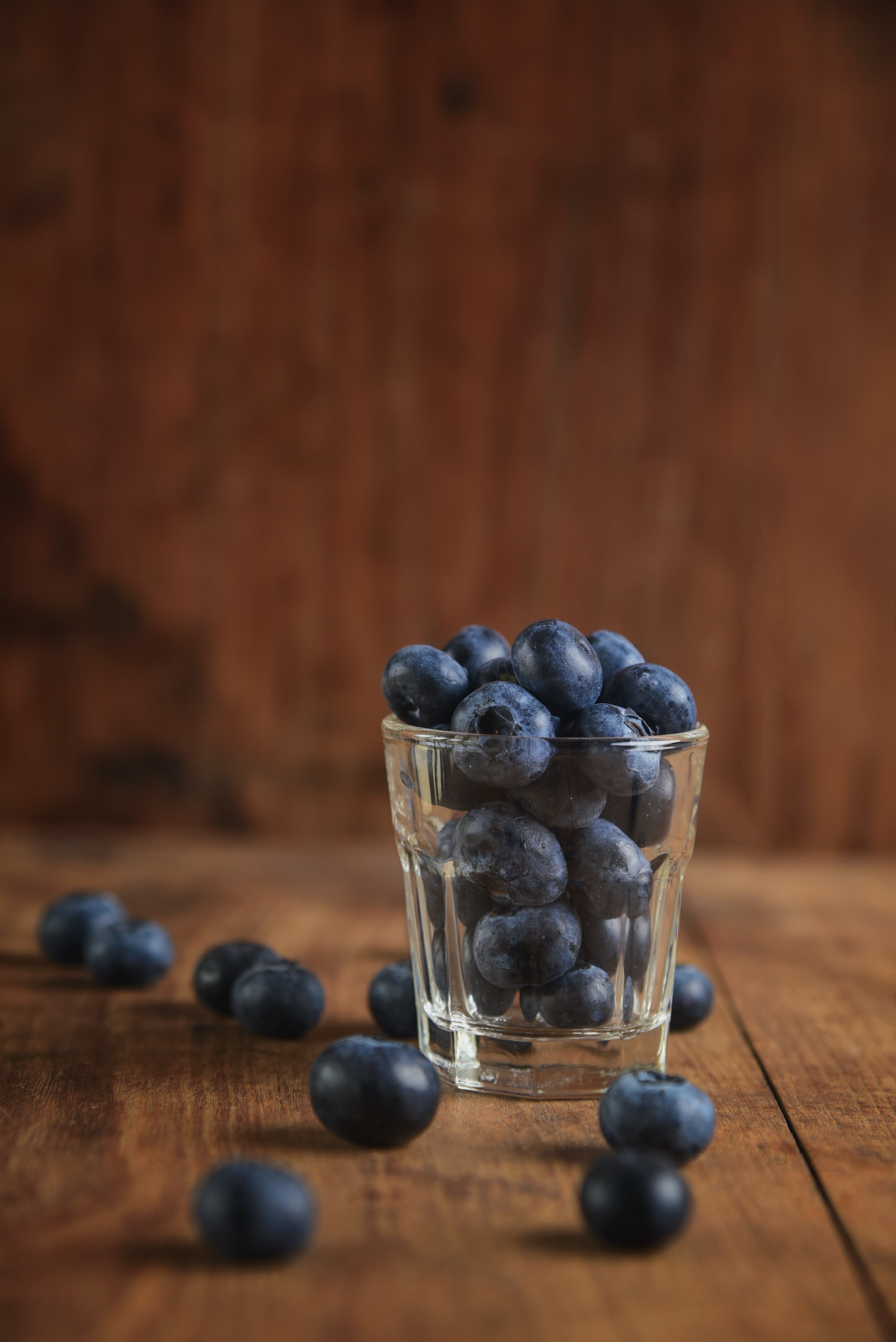 food, bilberries, wood, wooden, surface, glass, berry