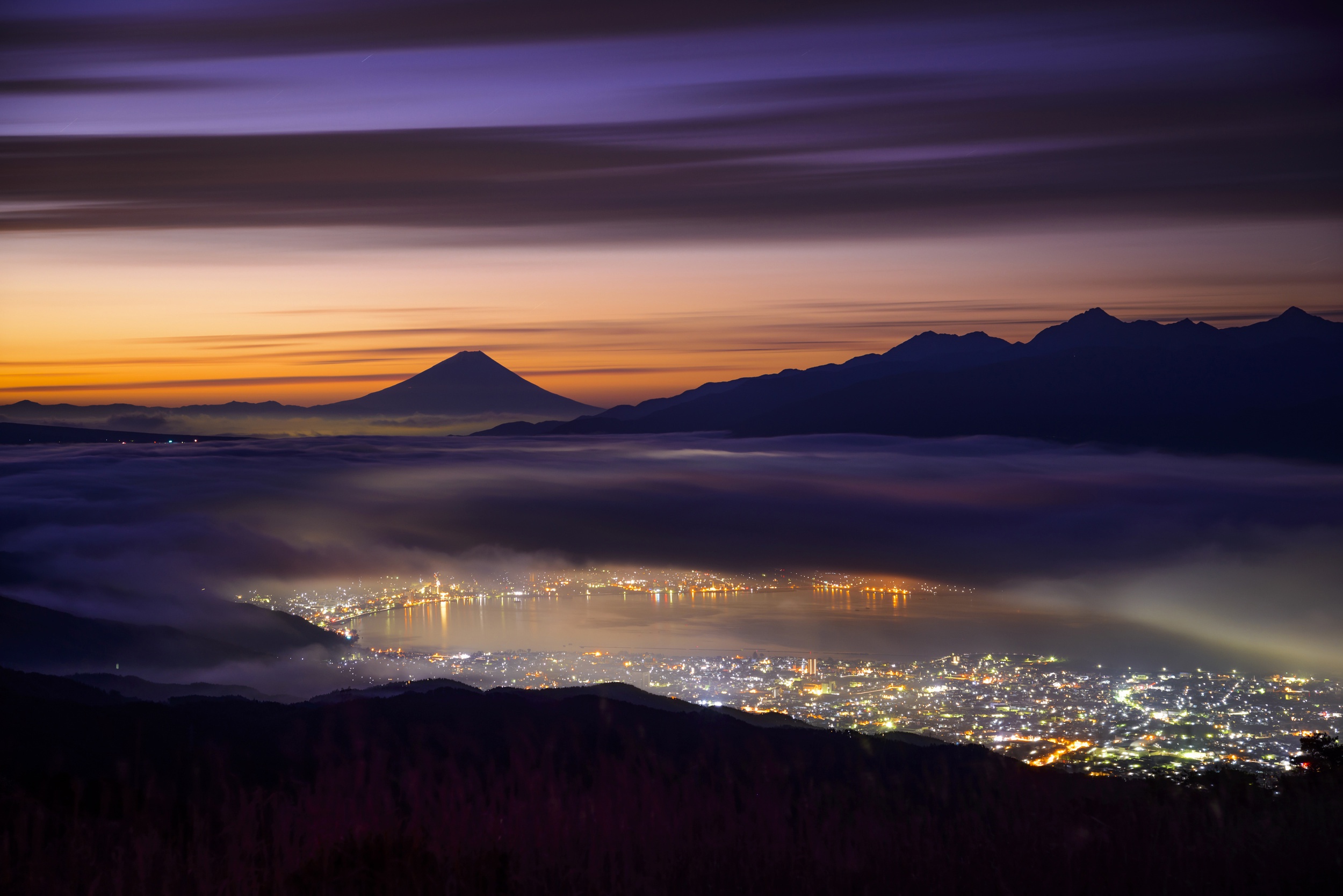 Скачать обои бесплатно Ночь, Япония, Гора Фудзи, Вулканы, Земля/природа картинка на рабочий стол ПК