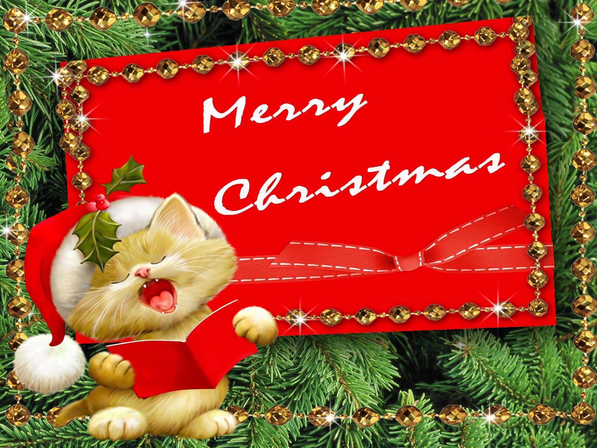 Download mobile wallpaper Cat, Christmas, Holiday, Book, Card, Merry Christmas for free.