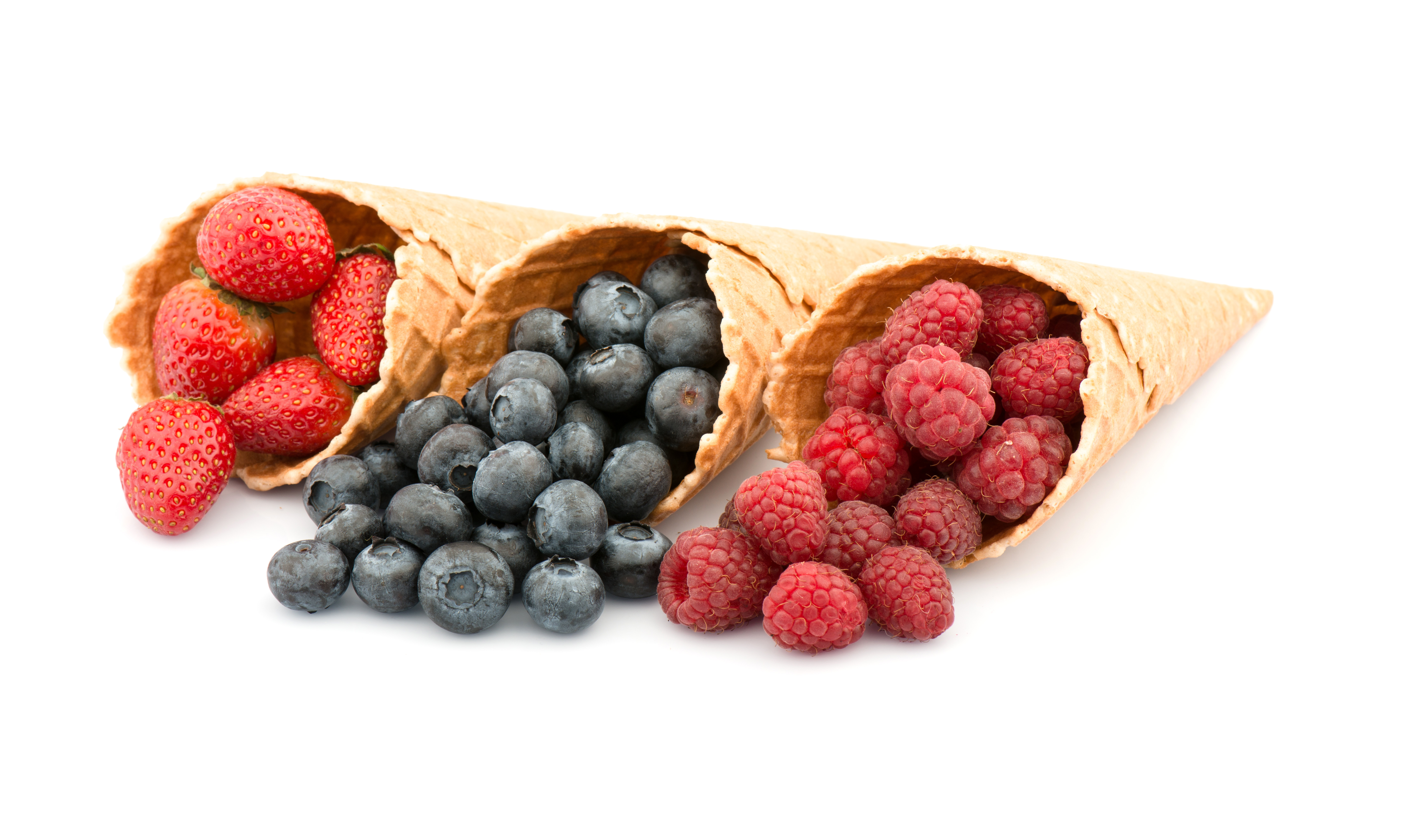 Download mobile wallpaper Food, Strawberry, Blueberry, Raspberry, Berry, Waffle Cone for free.
