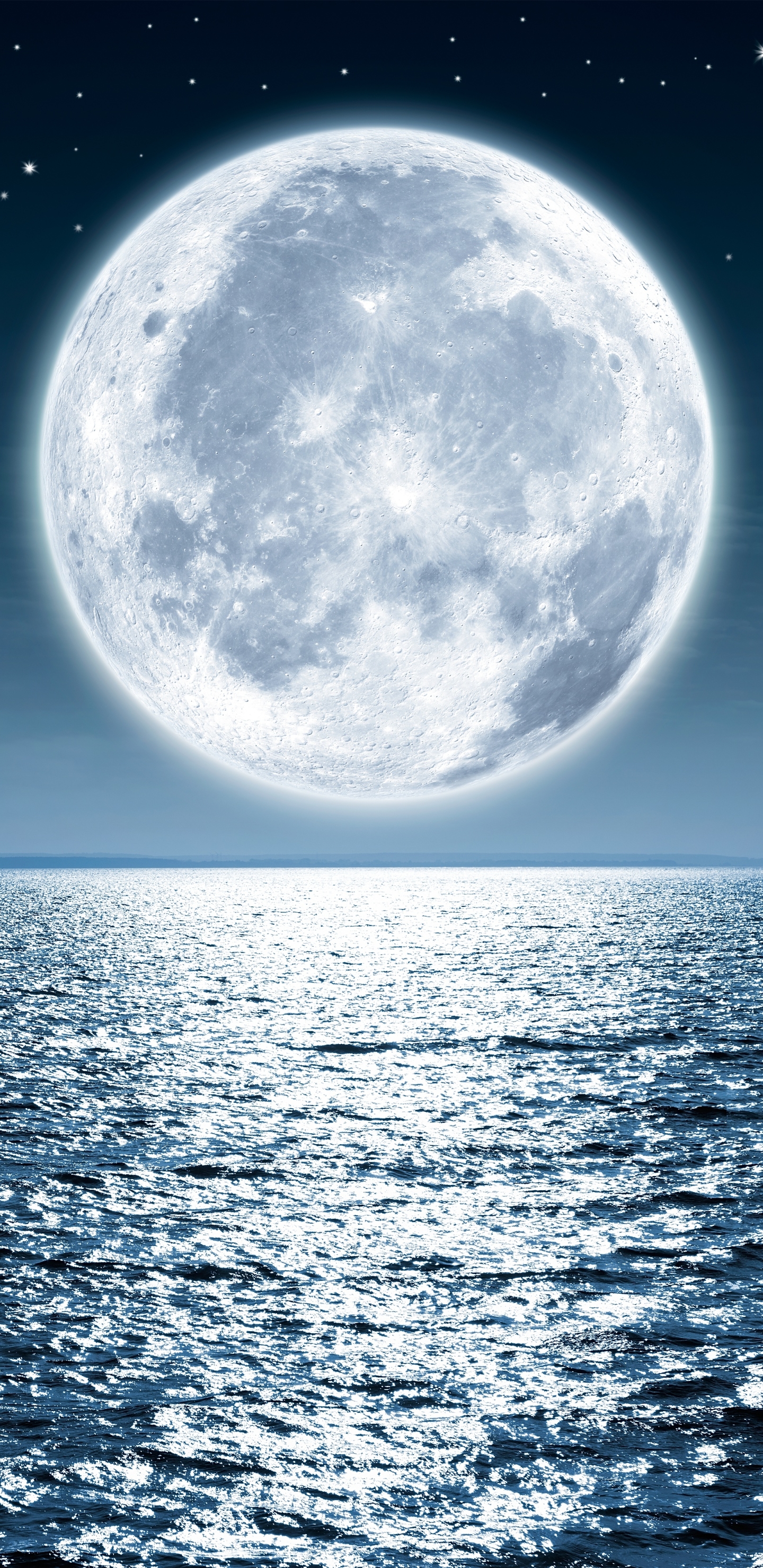 Скачать картинку Небо, Луна, Горизонт, Океан, Земля/природа в телефон бесплатно.