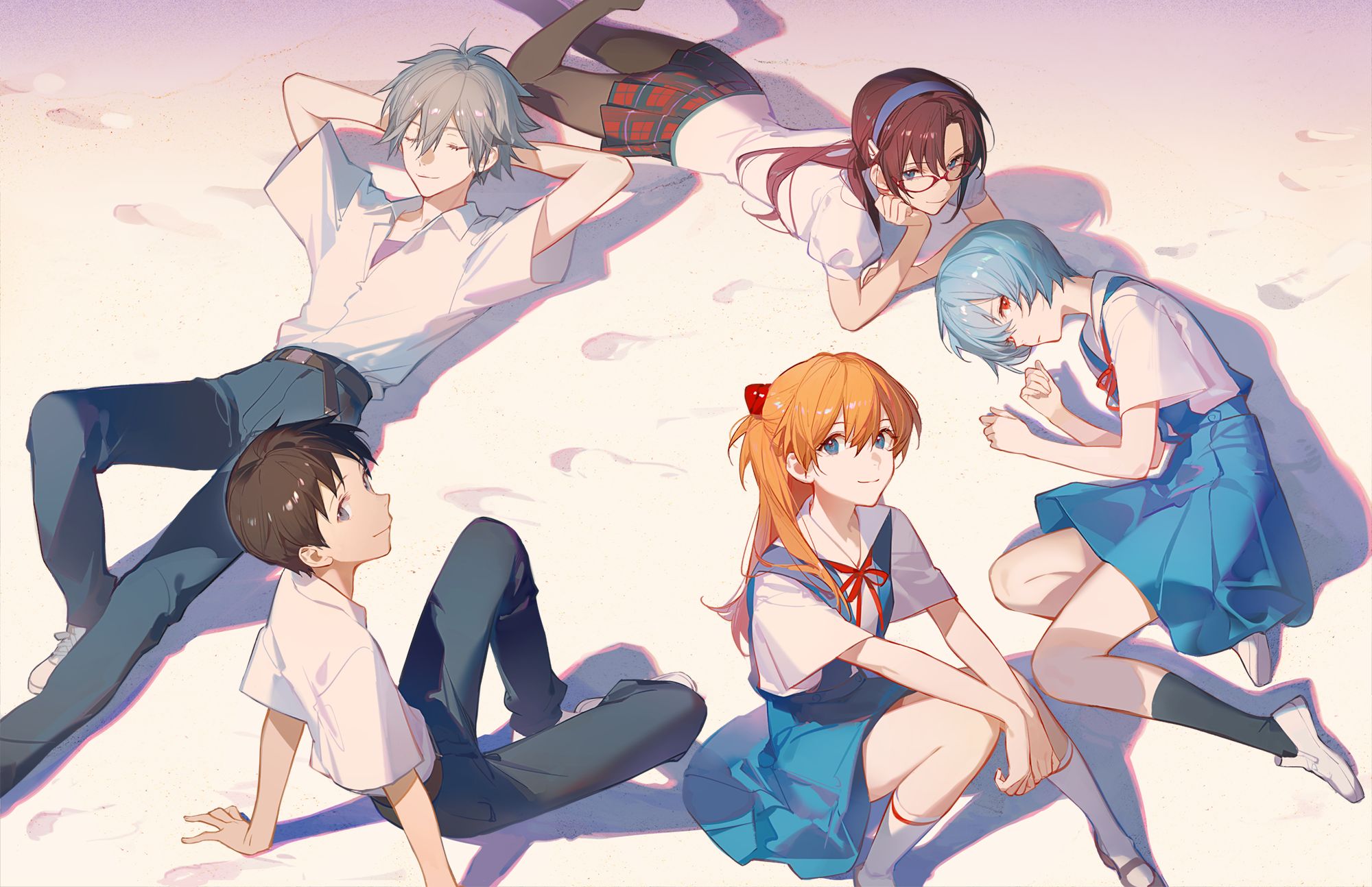 Download mobile wallpaper Anime, Evangelion, Neon Genesis Evangelion, Asuka Langley Sohryu, Mari Makinami Illustrious, Rei Ayanami, Kaworu Nagisa, Shinji Ikari for free.