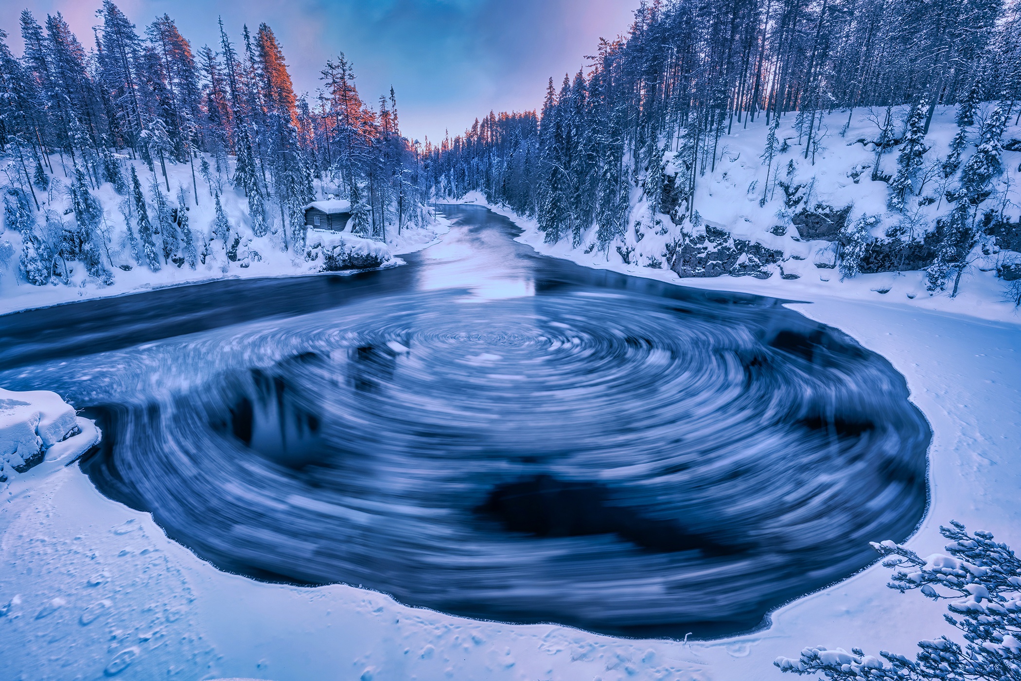 Download mobile wallpaper Winter, Nature, Snow, Earth, River, Finland for free.