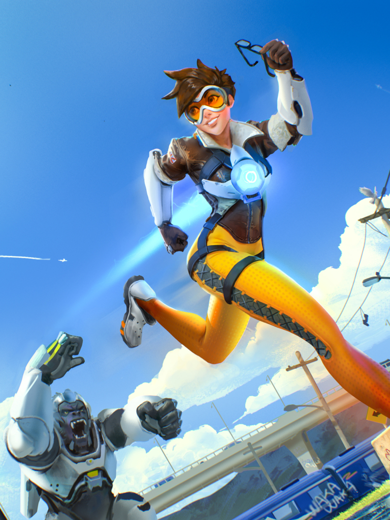 Download mobile wallpaper Overwatch, Video Game, Tracer (Overwatch), Winston (Overwatch) for free.
