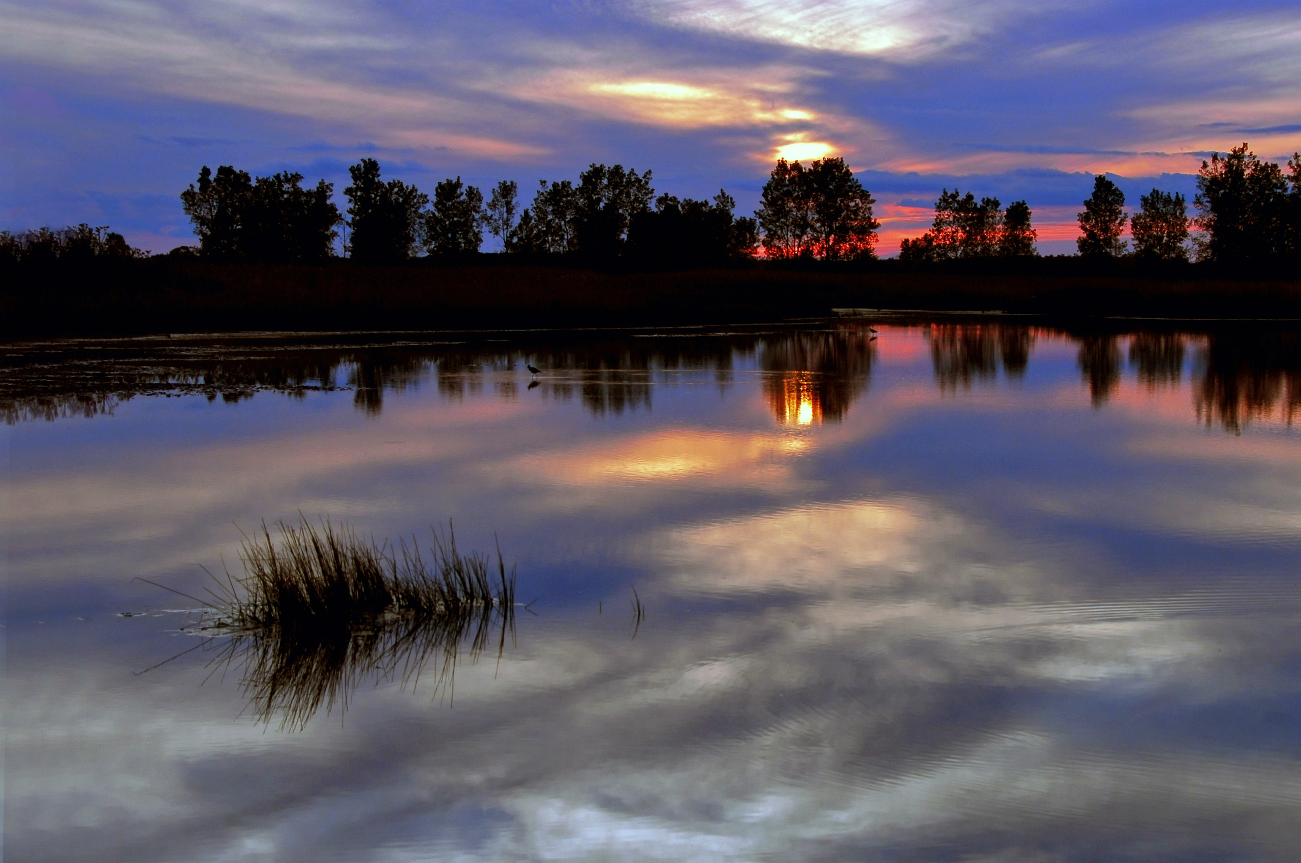 Download mobile wallpaper Landscape, Sunset, Sky, Lake, Reflection, Tree, Earth, Cloud for free.
