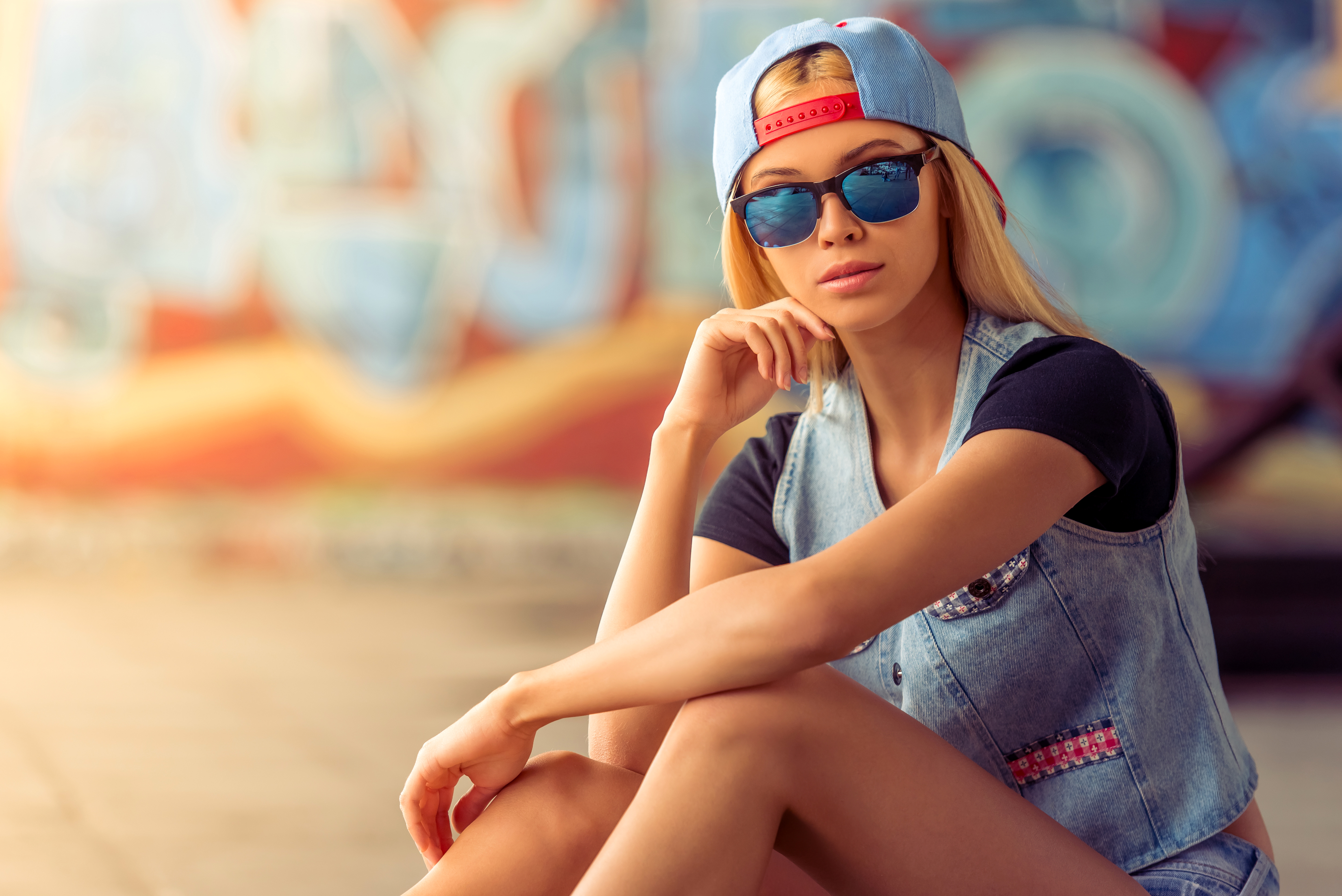 Download mobile wallpaper Cap, Blonde, Sunglasses, Model, Women, Depth Of Field for free.