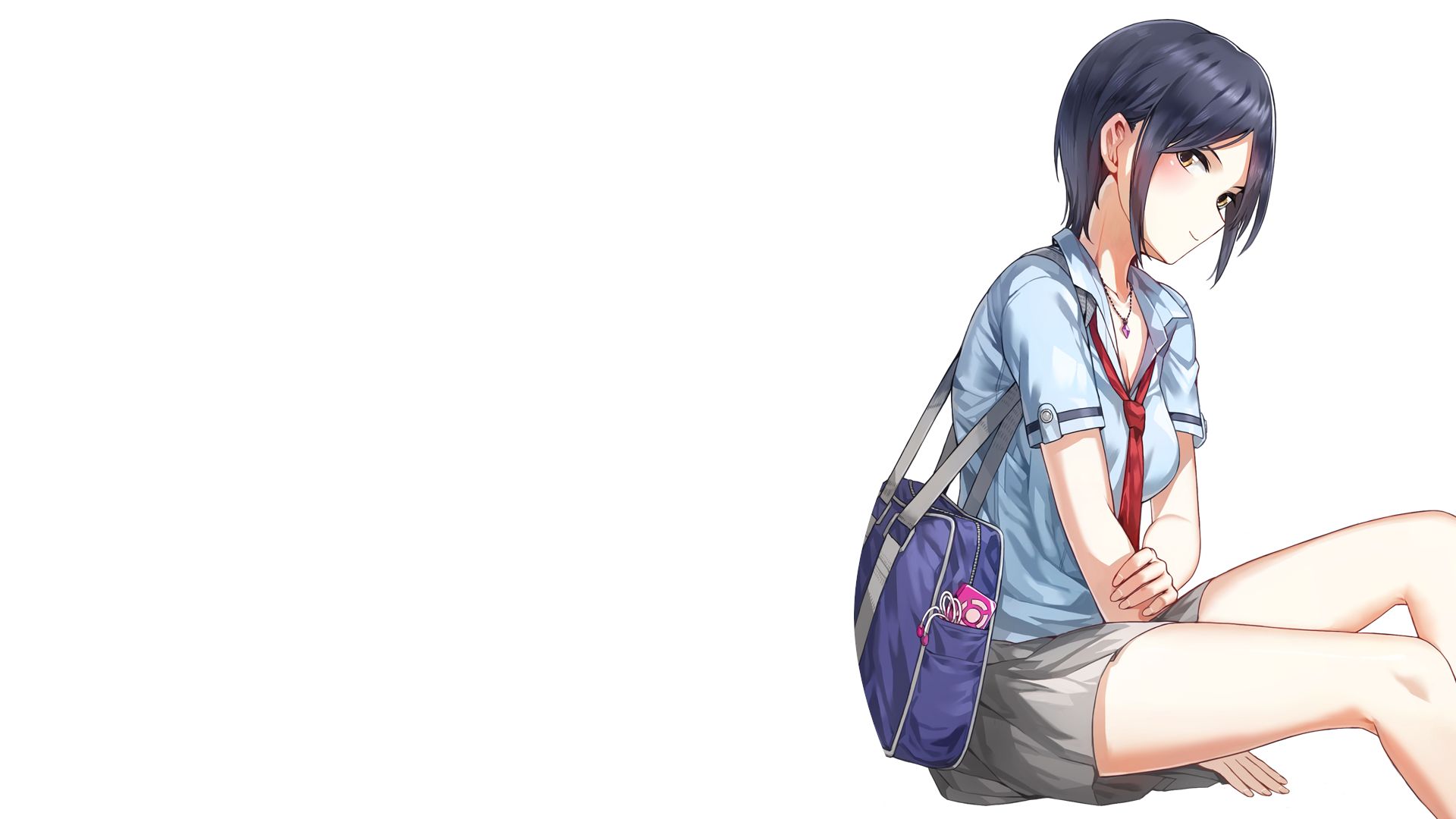 Download mobile wallpaper Anime, Smile, Bag, Skirt, Yellow Eyes, Blue Hair, School Uniform, Short Hair, The Idolm@ster, The Idolm@ster Cinderella Girls, Kanade Hayami for free.